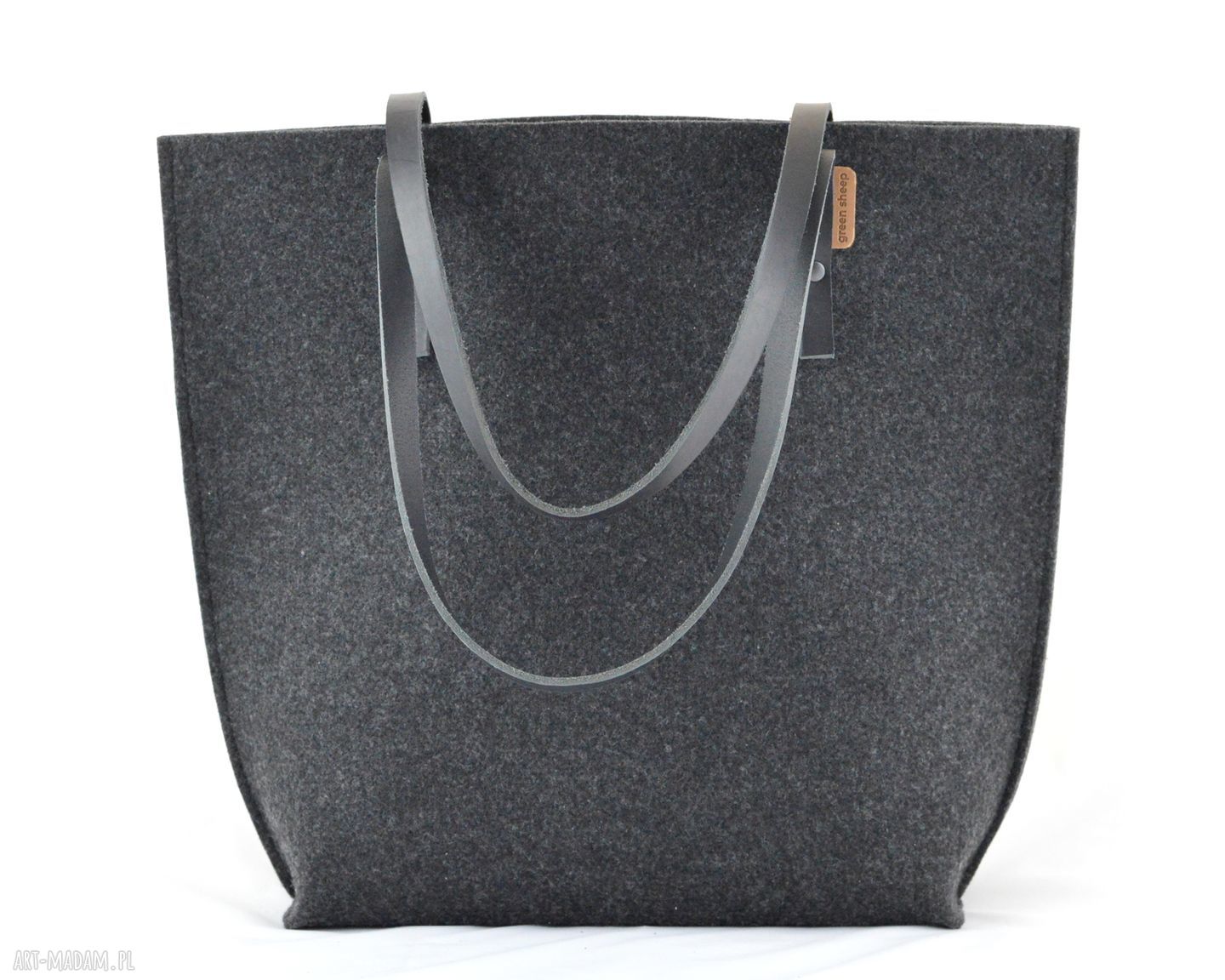 Filcowa Torba ze skórzanymi rączkami minimalistyczna grafitowa torebka hand made