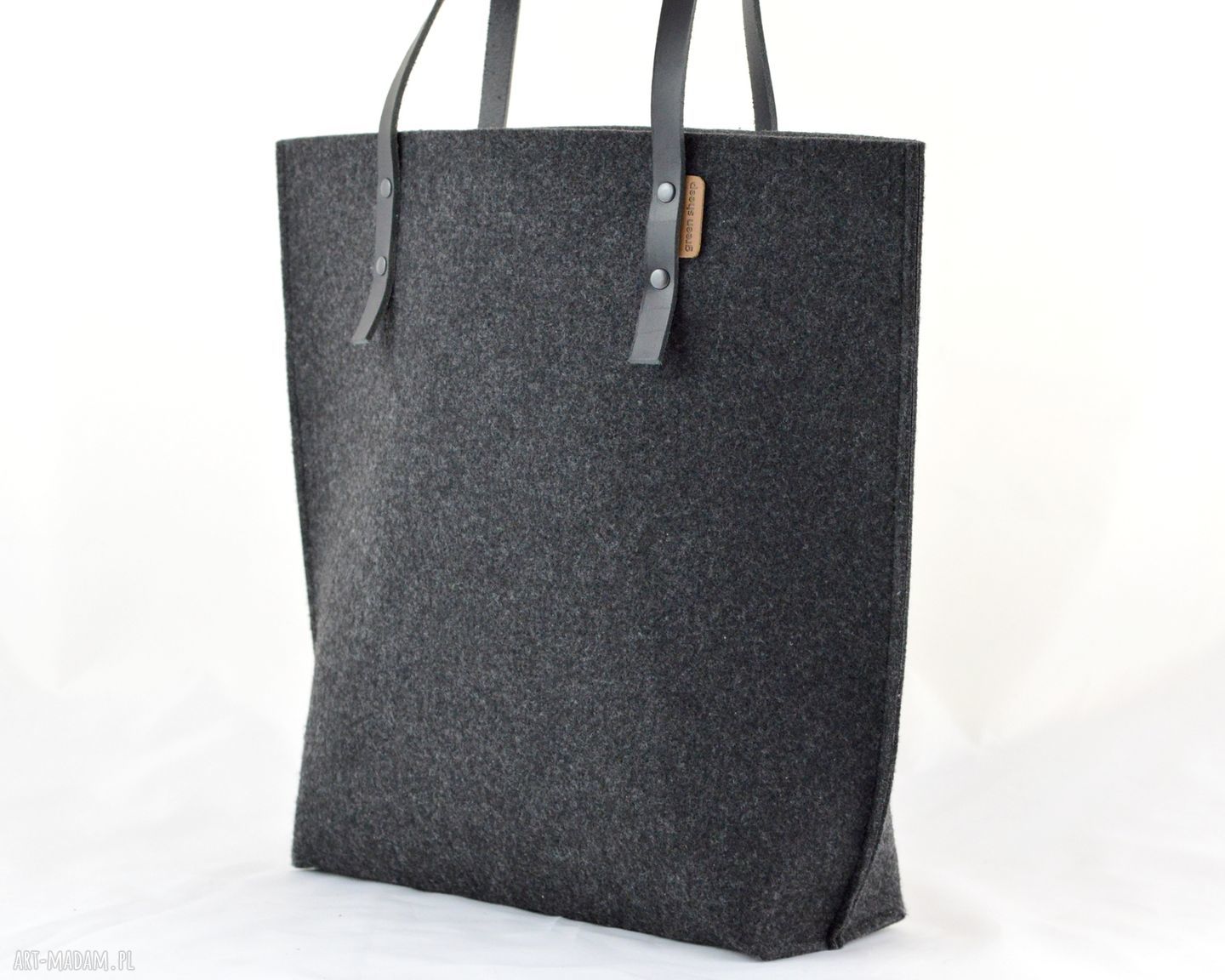 Filcowa Torba ze skórzanymi rączkami minimalistyczna grafitowa torebka hand made