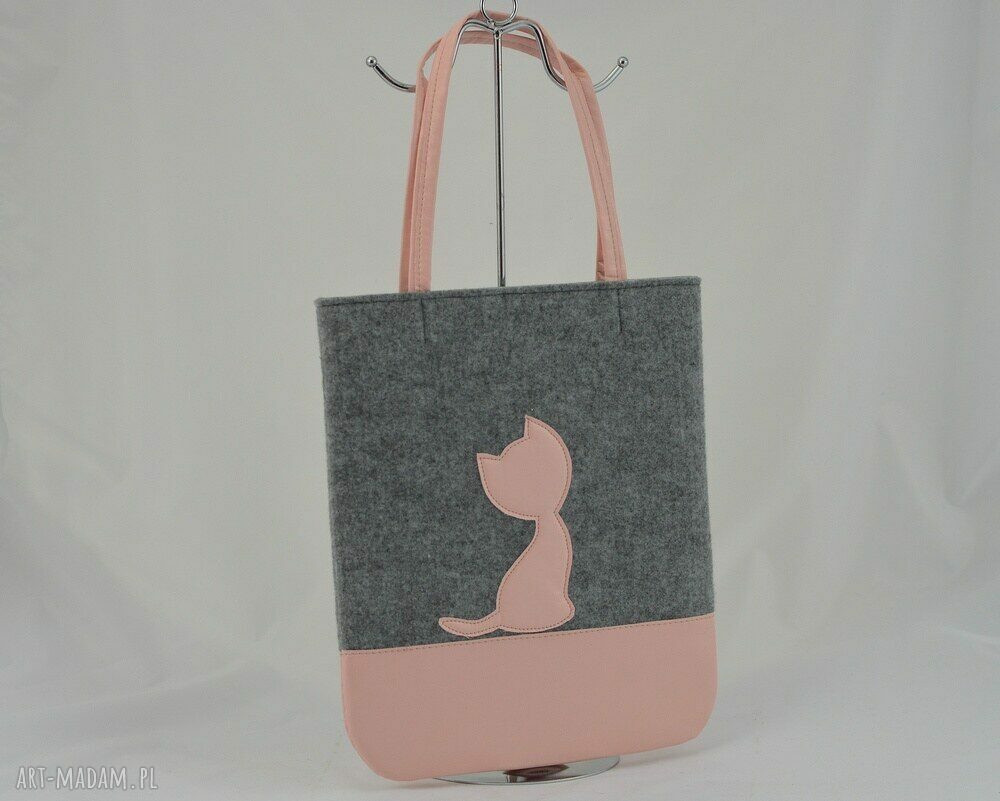 Filcowa torebka z Różowym Kotkiem A4 na ramię hand made