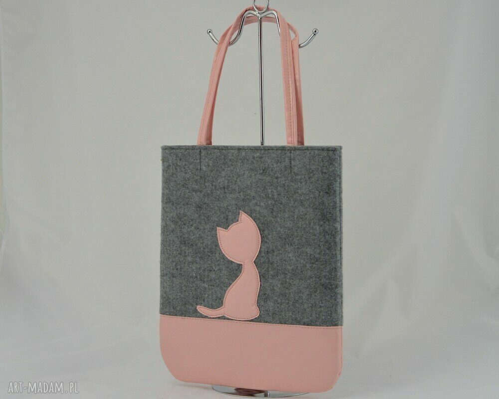 Filcowa torebka z Różowym Kotkiem A4 na ramię hand made