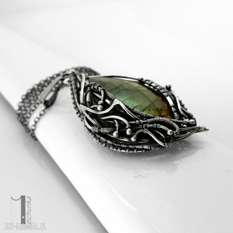 Filix srebrny naszyjnik z labradorytem wire wrapping na prezent