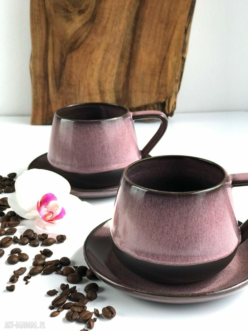 Filiżanka ceramiczna ze spodkiem 250 ml - ciemny pudrowy róż (handmade)