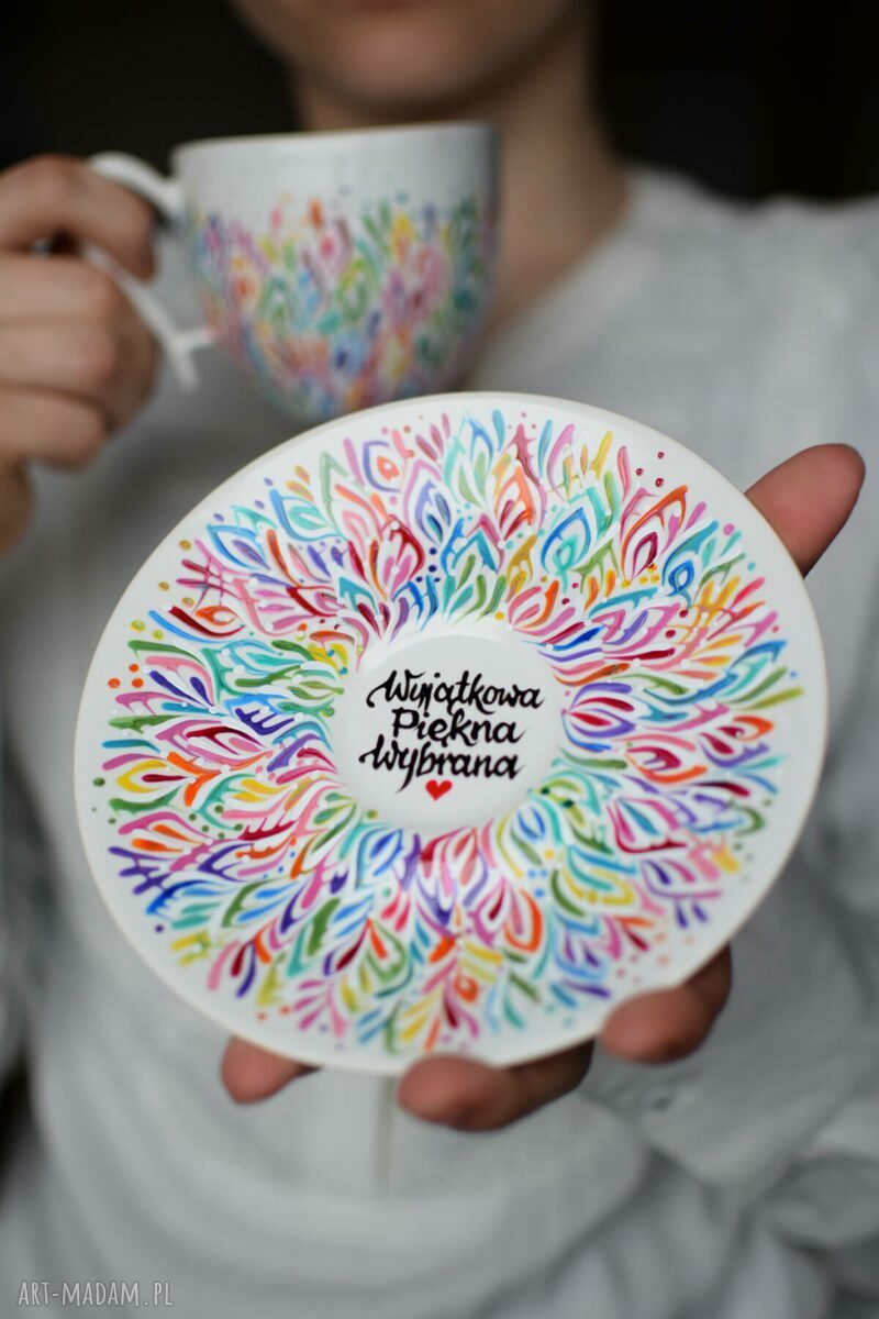 Filiżanka Ceramiczna 220ml Ręcznie Malowana Multikolor Piękny Prezent dla Kobiety
