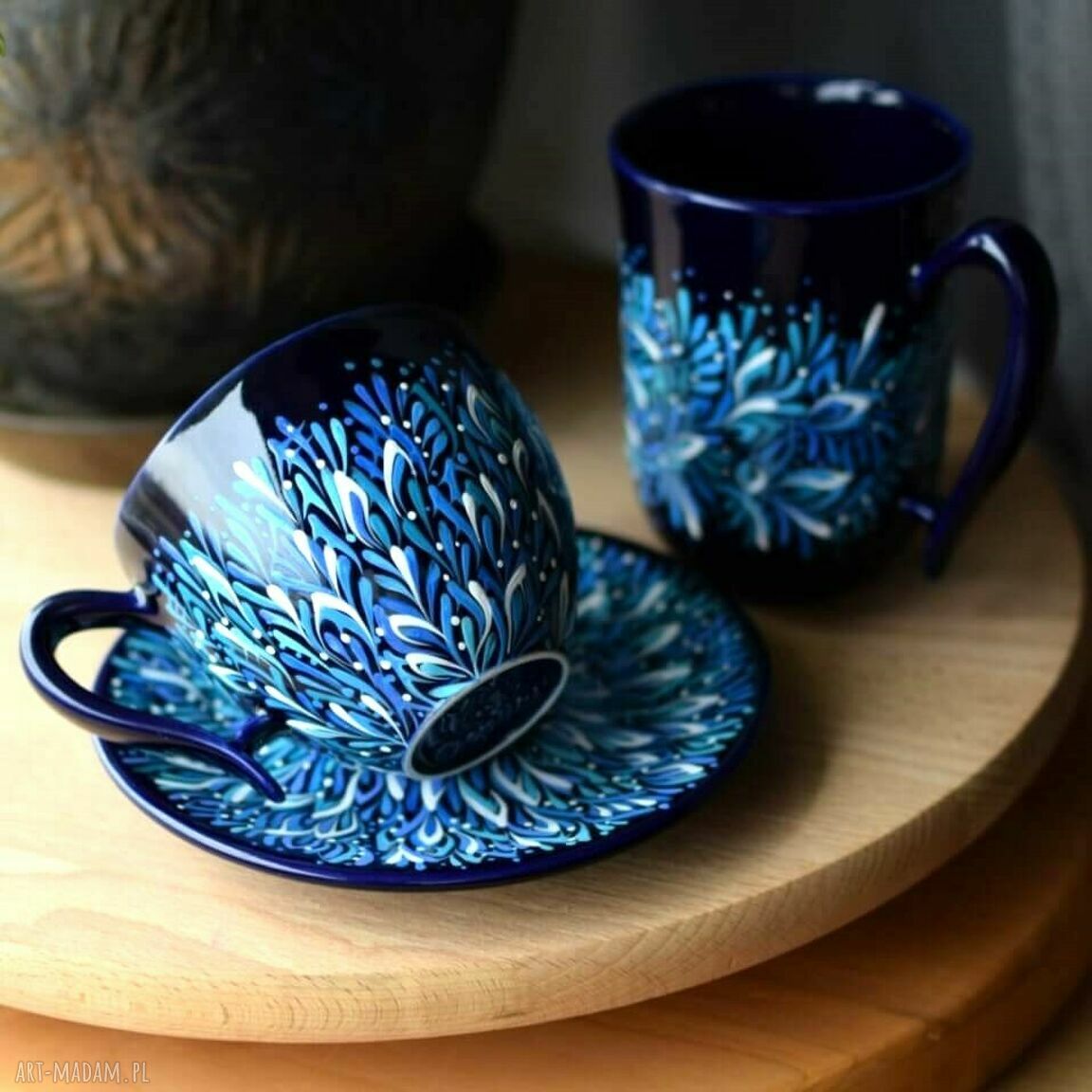 Filiżanka ceramiczna błękitny kobalt 220 ml - ręcznie malowana