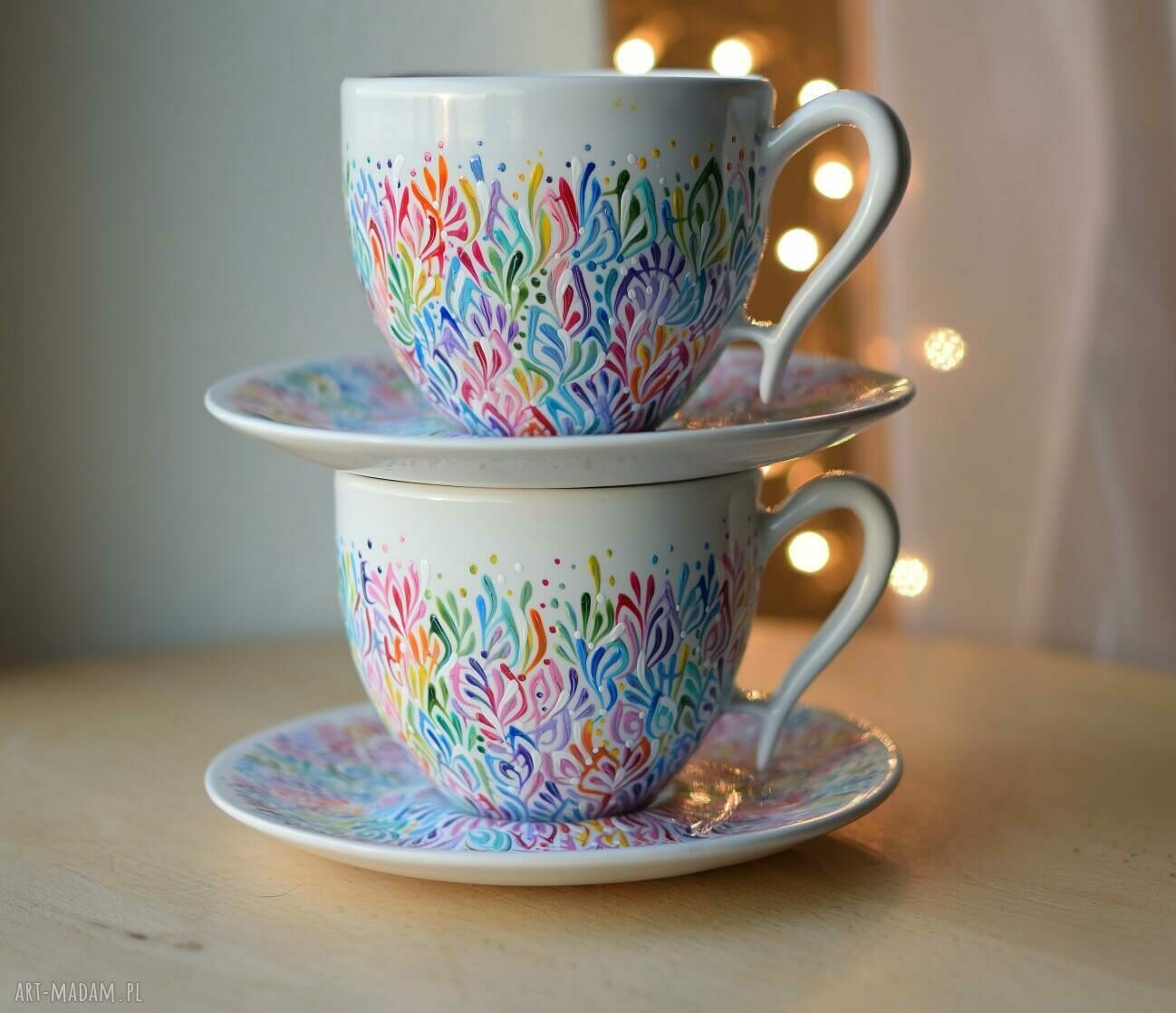 Filiżanka Ceramiczna 220ml Ręcznie Malowana Multikolor Piękny Prezent dla Kobiety