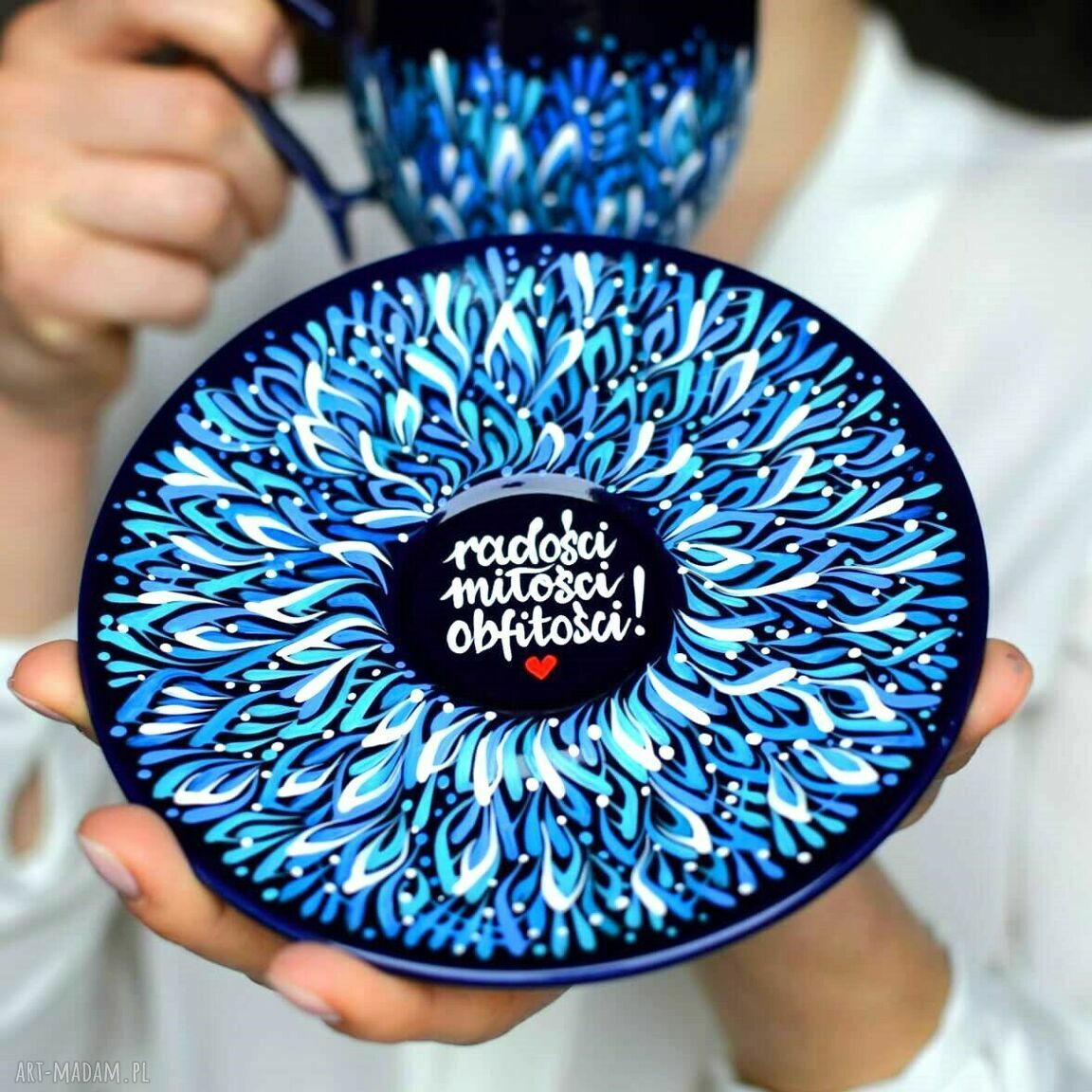 Filiżanka ceramiczna błękitny kobalt 220 ml - ręcznie malowana