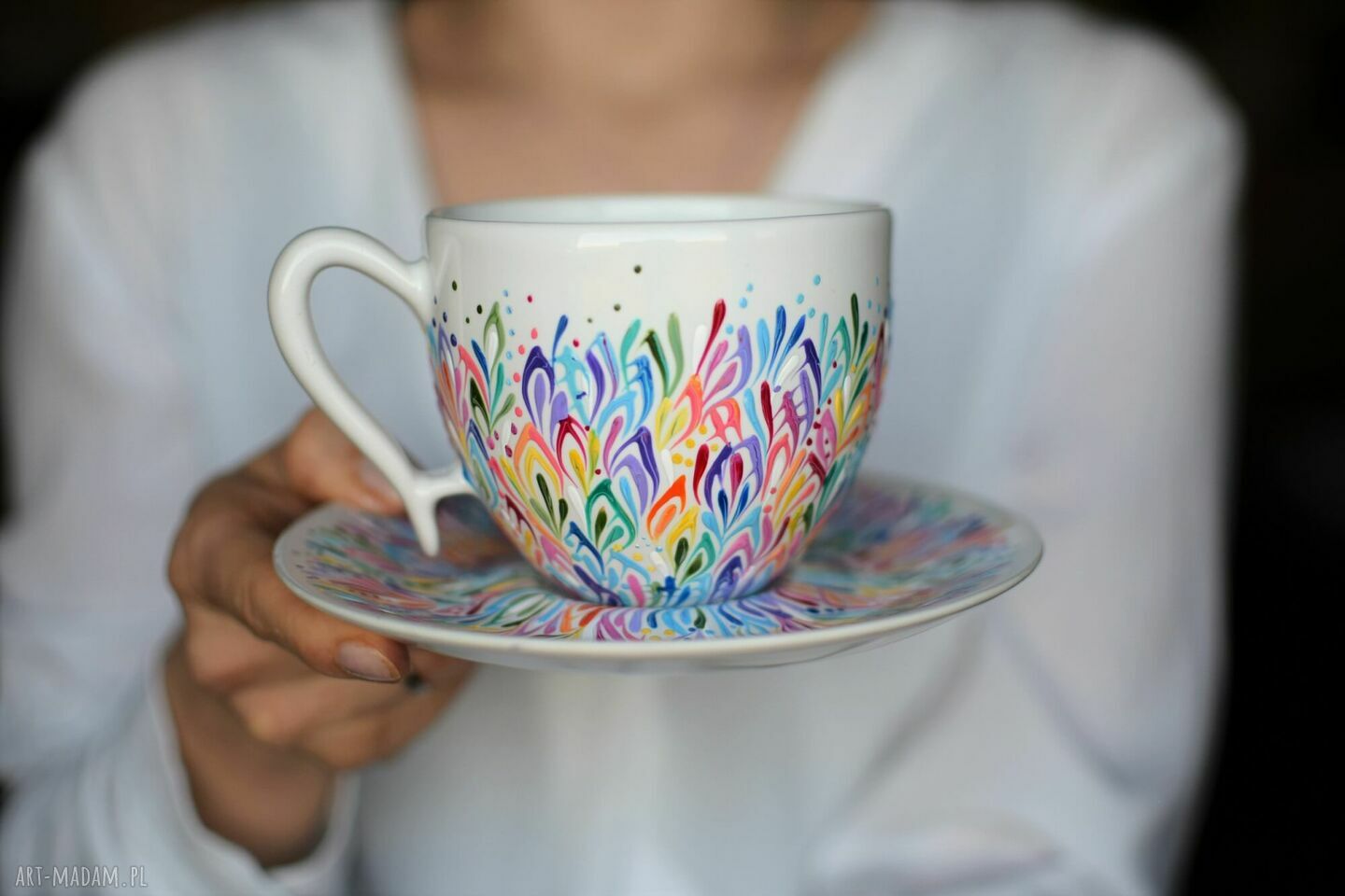 Filiżanka Ceramiczna 220ml Ręcznie Malowana Multikolor Piękny Prezent dla Kobiety