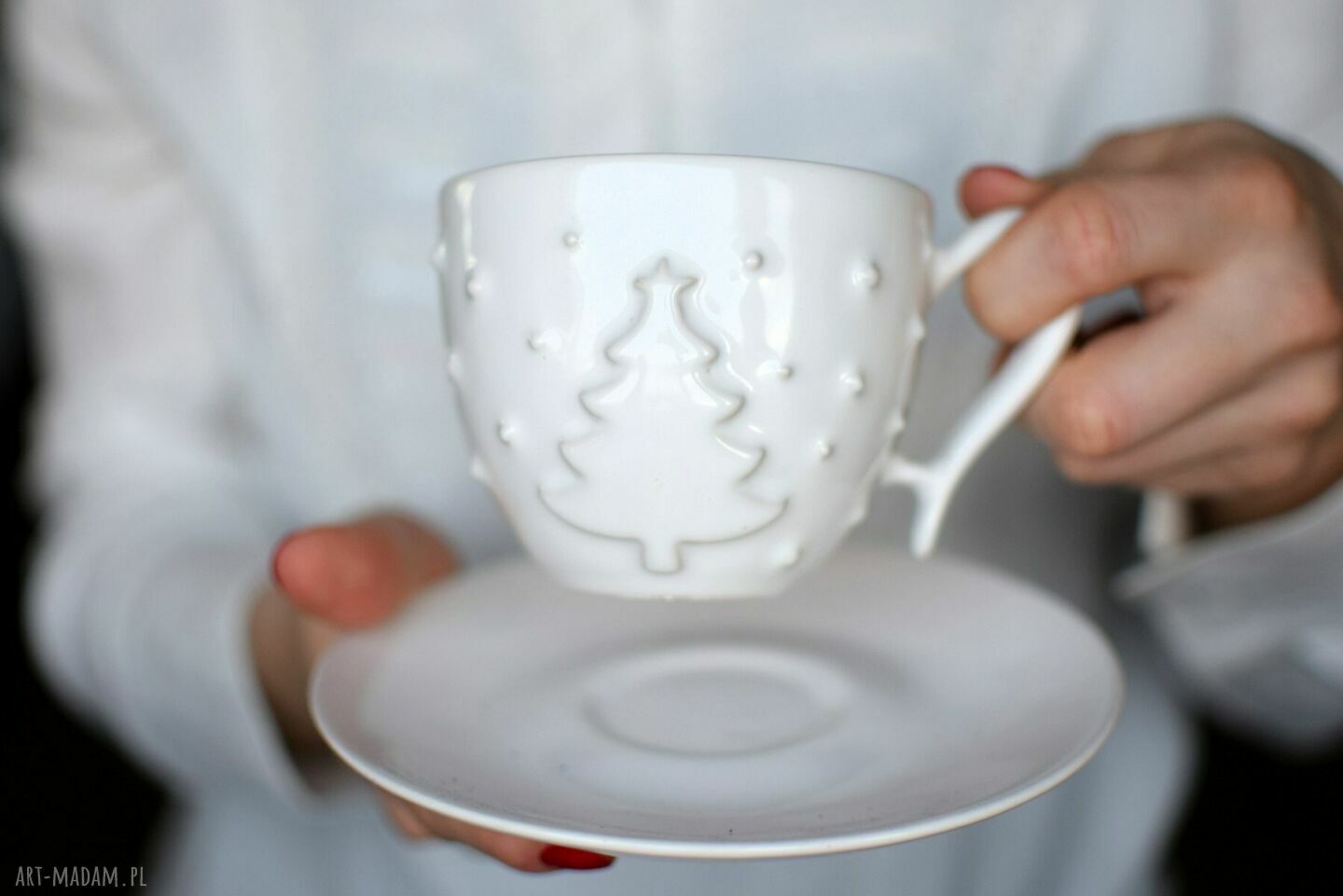 Filiżanka Ceramiczna Choinka Świąteczna Biała 230ml