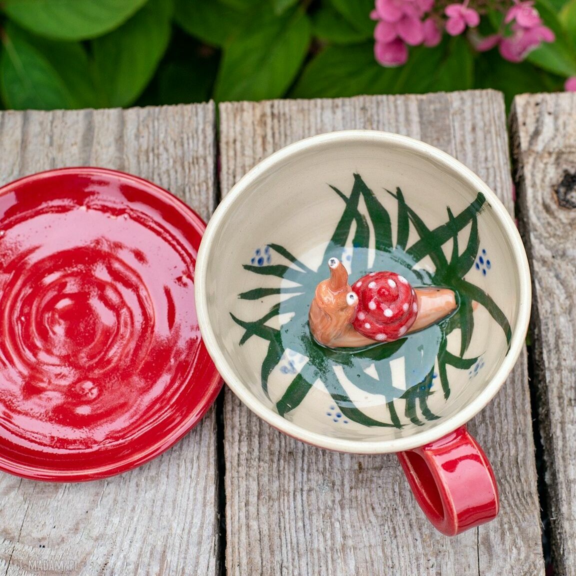 Filiżanka do herbaty i kawy z figurką ślimaka - ok. 280 ml