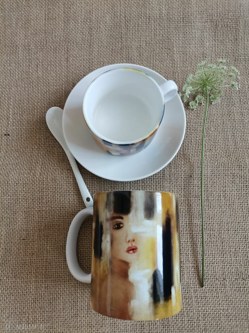 Komplet porcelanowy Kolor Kobiety - Żółty: kubek 330 ml i filiżanka 150 ml