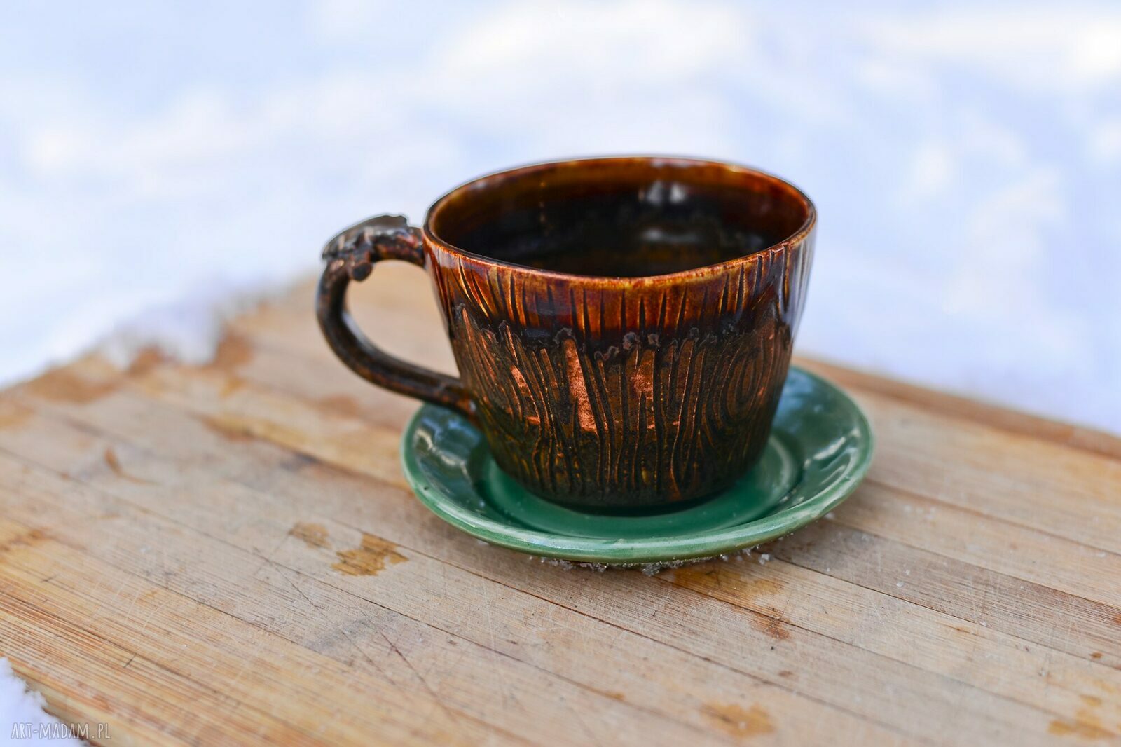 Filiżanka kamionkowa Leśne Serce 200 ml - ręcznie robiona