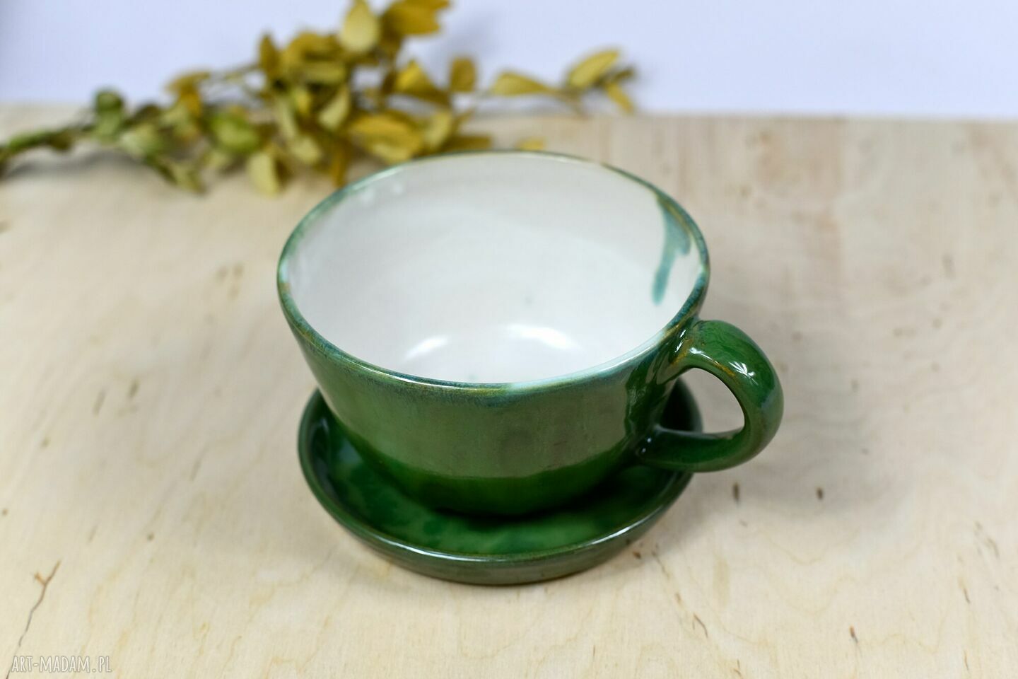 Zielona filiżanka do kawy i herbaty 350 ml - ręcznie wytaczana