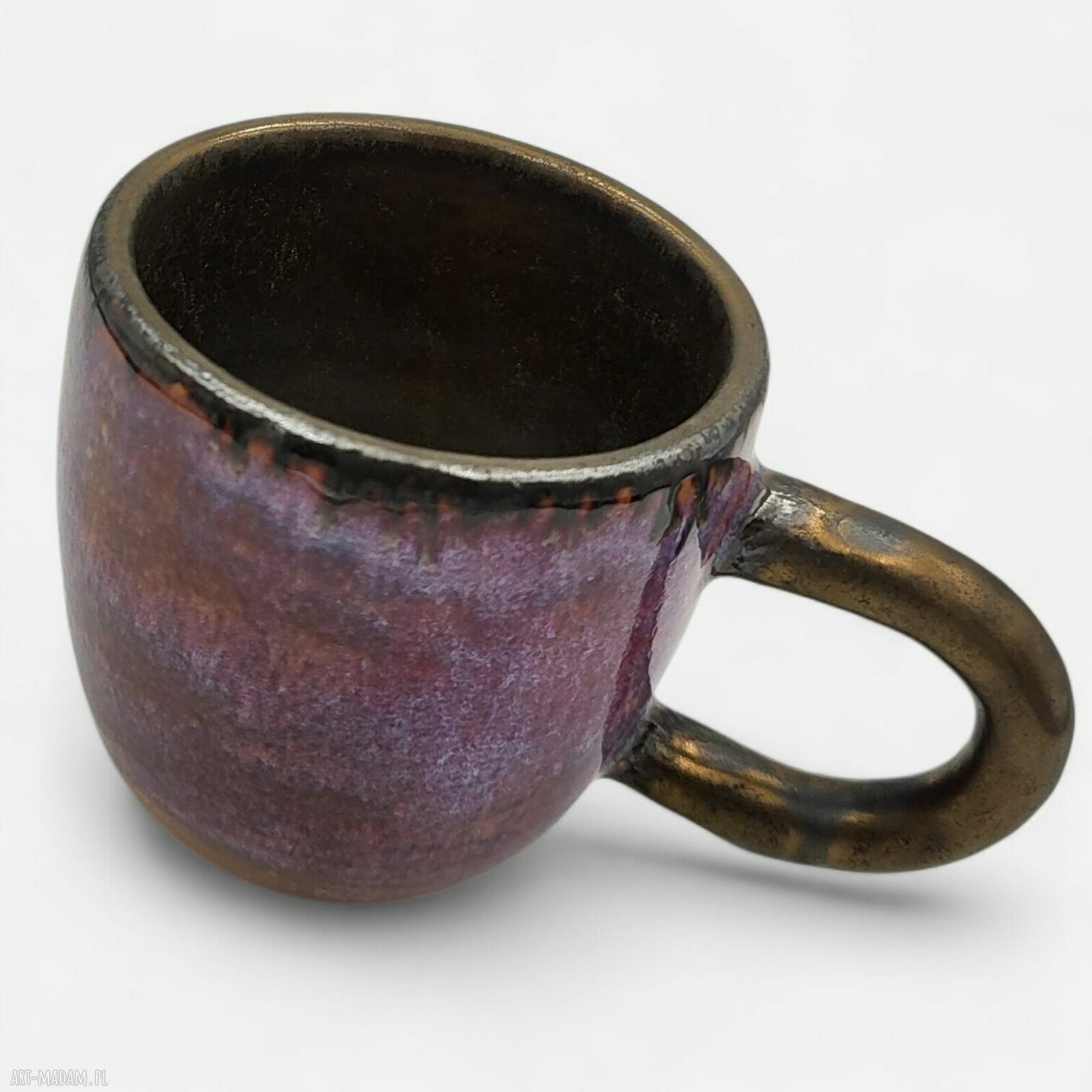 Filiżanka na małą kawę w różu i złocie - rękodzieło ceramiczne