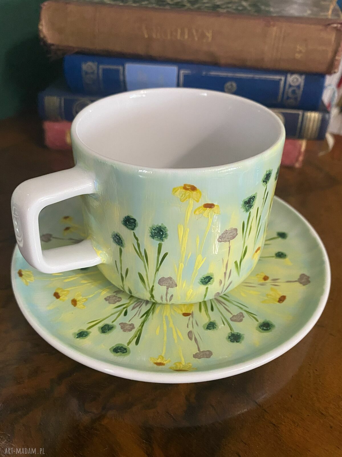 Ręcznie malowana filiżanka porcelanowa Łąka 280 ml