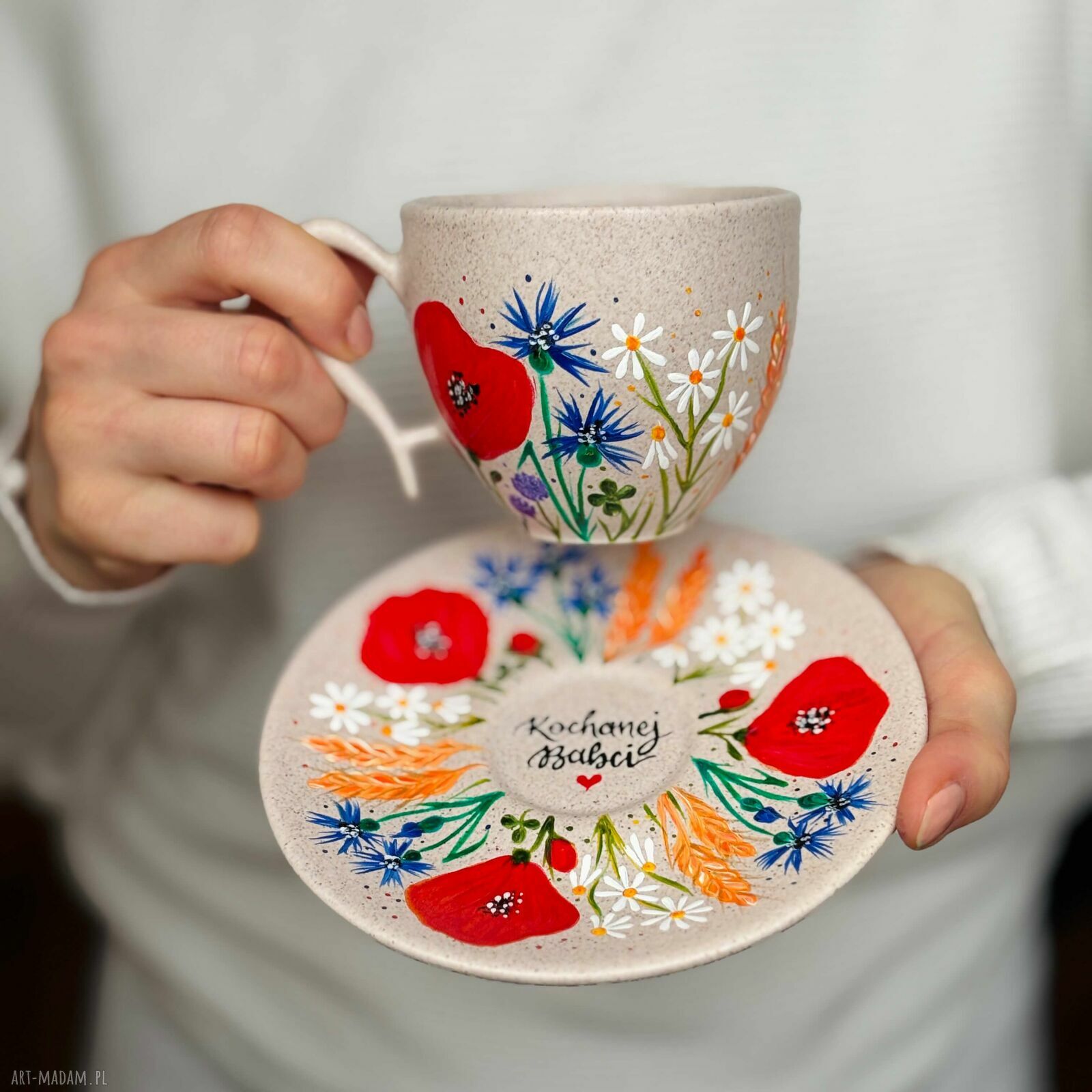 Filiżanka ręcznie malowana Kwiaty Polne Maki Chabry 220 ml