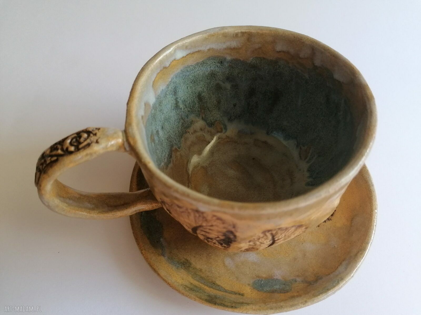 Filiżanka z drzewami do kawy - ceramiczny komplet rękodzieło od Eva Art