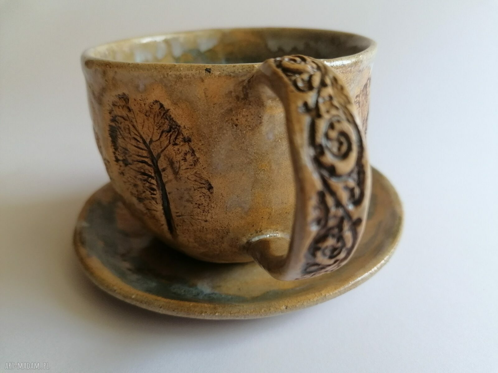 Filiżanka z drzewami do kawy - ceramiczny komplet rękodzieło od Eva Art