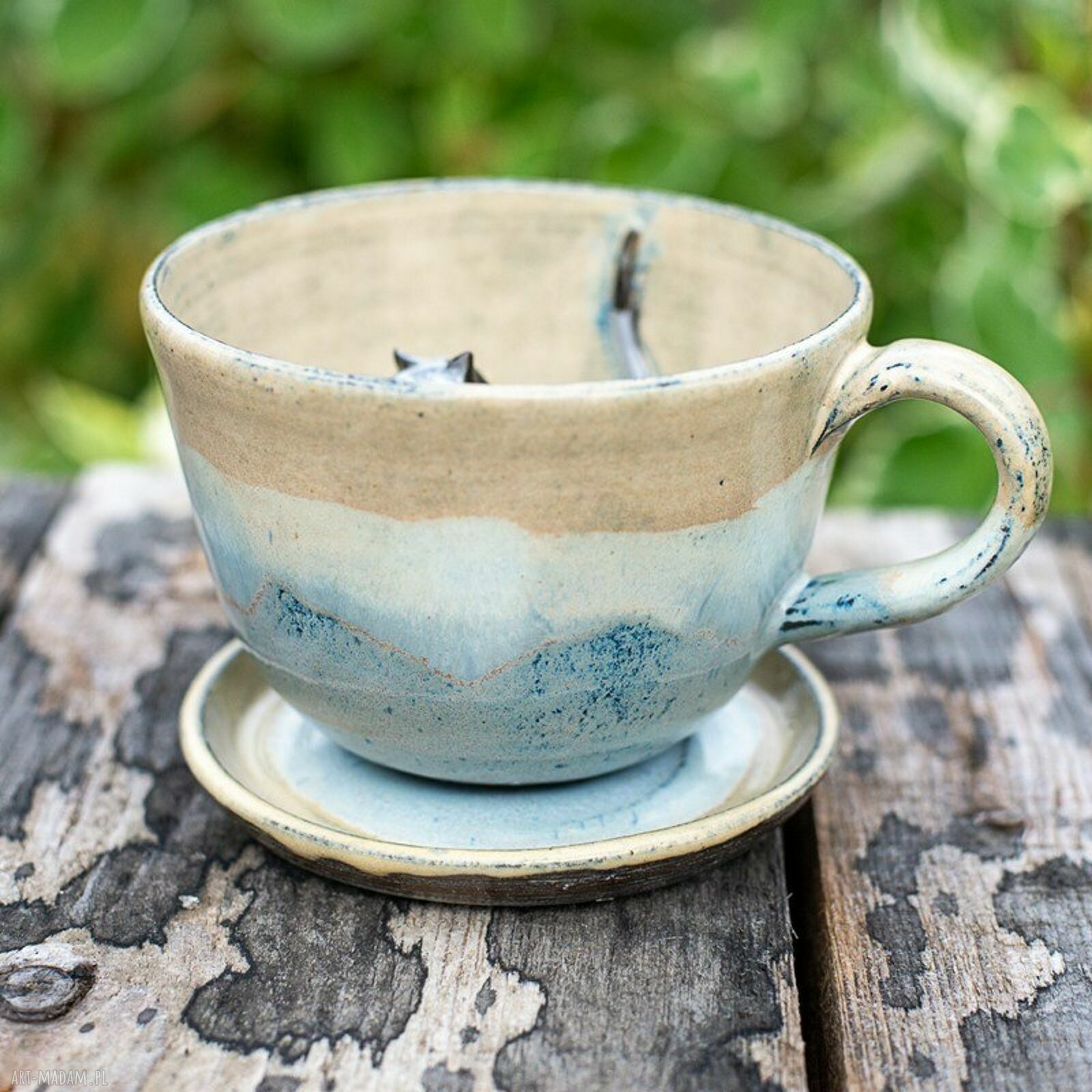 Filiżanka z figurką kota - rękodzieło ceramiczne 400 ml