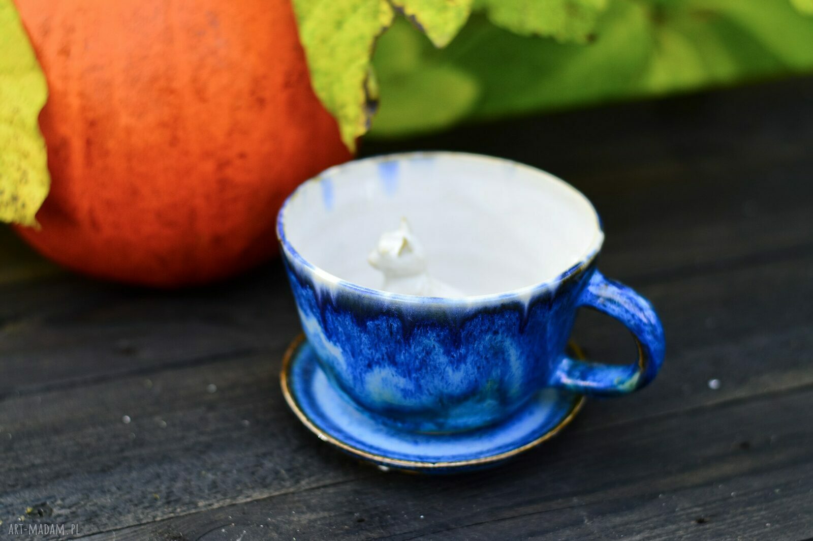 Filiżanka z Figurka Kota Niebieska Kamionka 320 ml - Nietuzinkowe ღ art ...