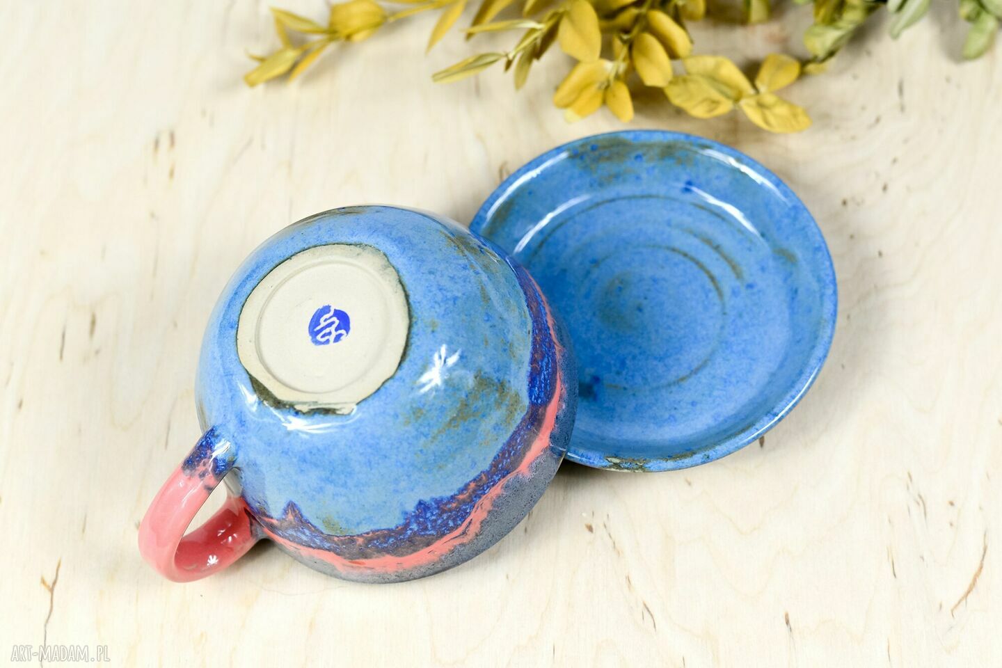 Filiżanka z figurką kota - tricolor - rękodzieło ceramiczne 300 ml