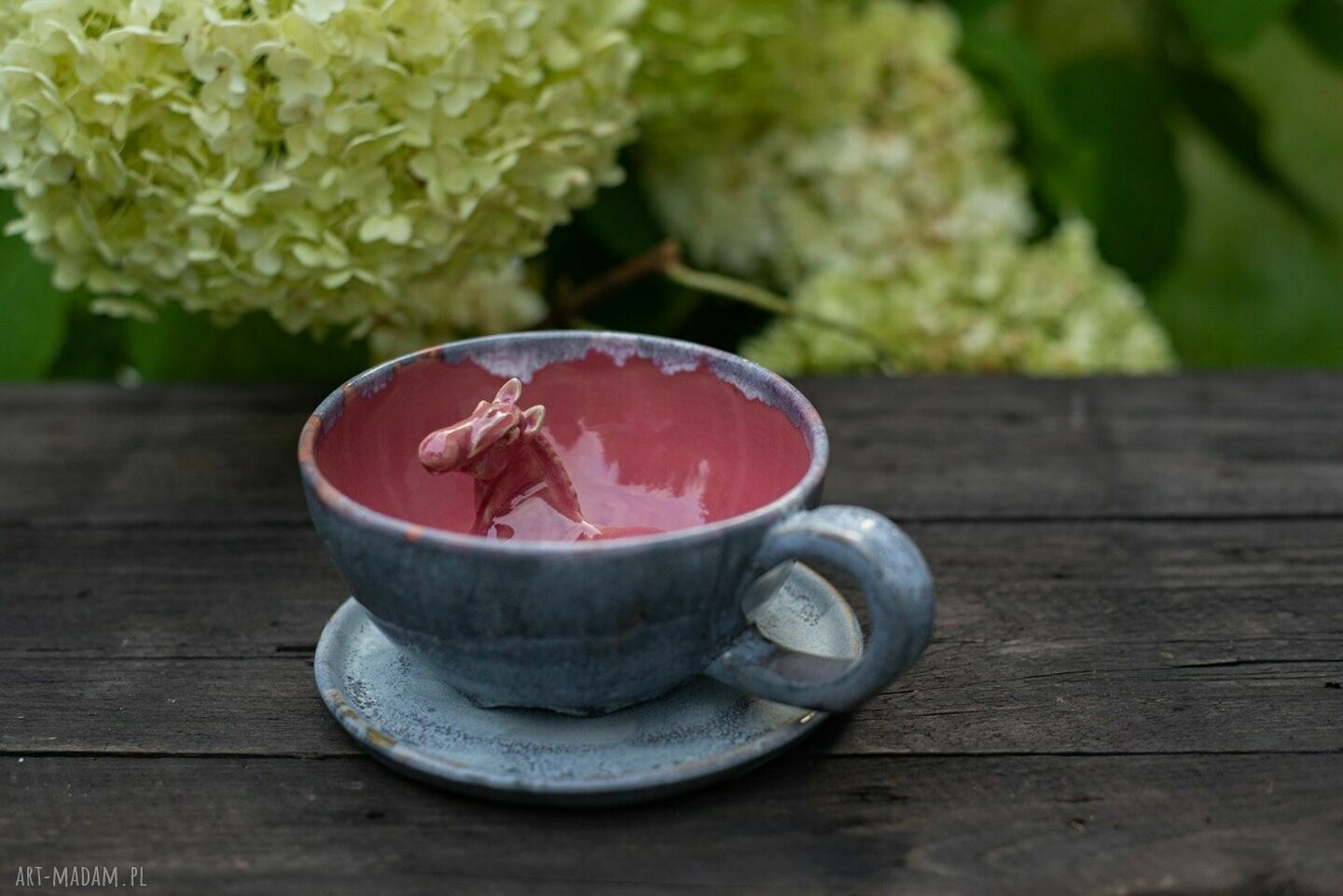 filiżanka z koniem różowa mgiełka do kawy kamionka 300 ml - ręcznie ღ ...