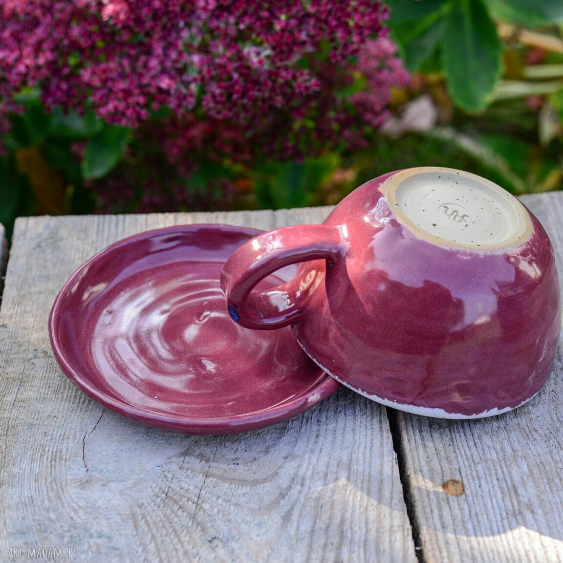 Filiżanka z koniem „Malinowy Król” 300 ml - kamionka z talerzykiem