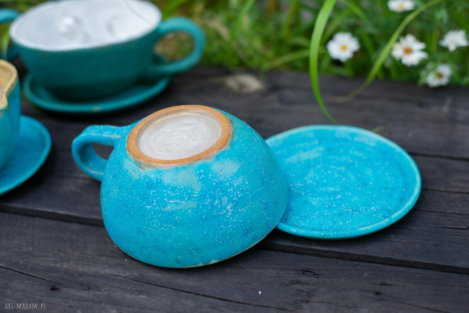 filiżanka z koniem | turkus | do kawy | kamionka | 270 ml, ceramika ...