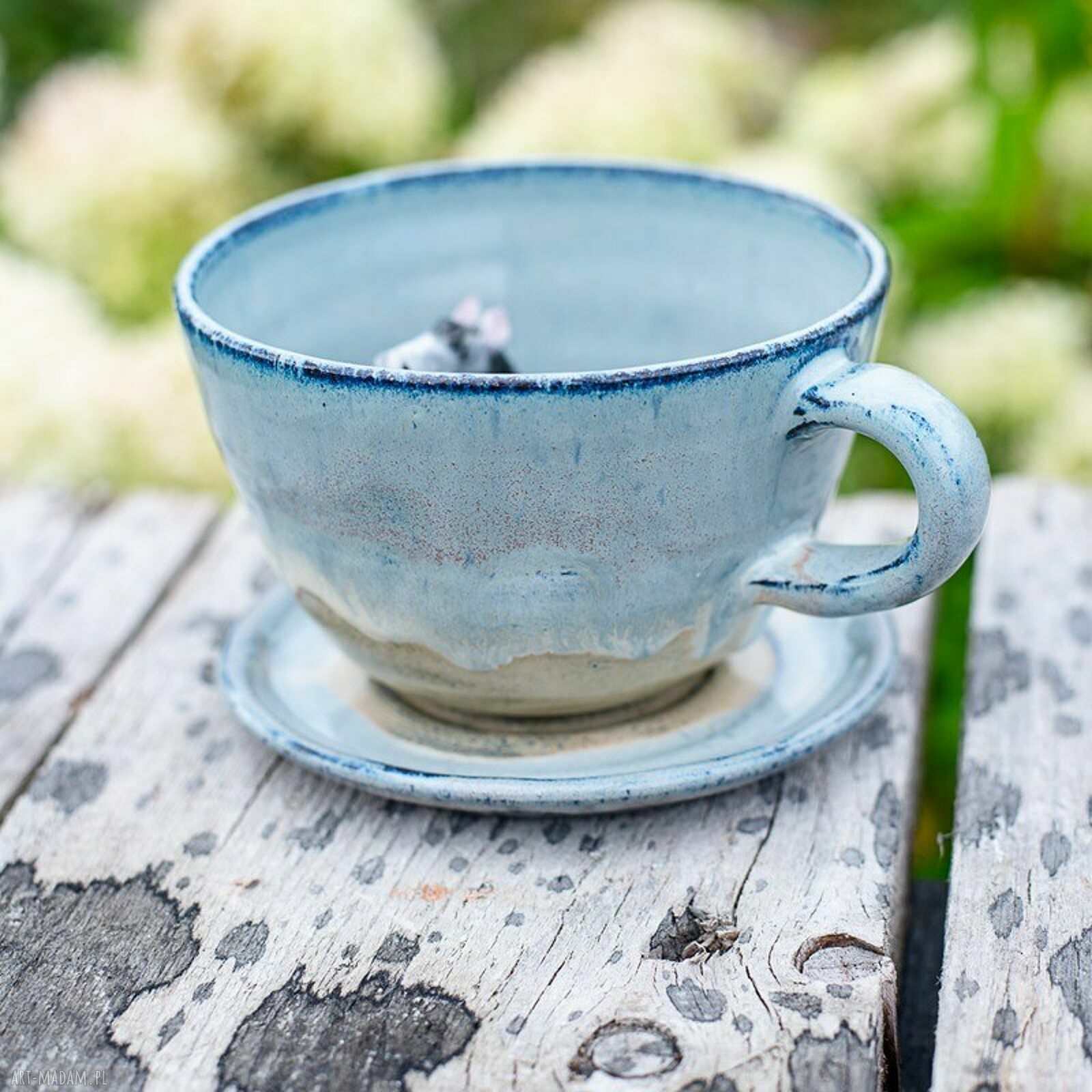 Filiżanka z koniem Pale Blue Beż - ręcznie robiony zestaw do kawy
