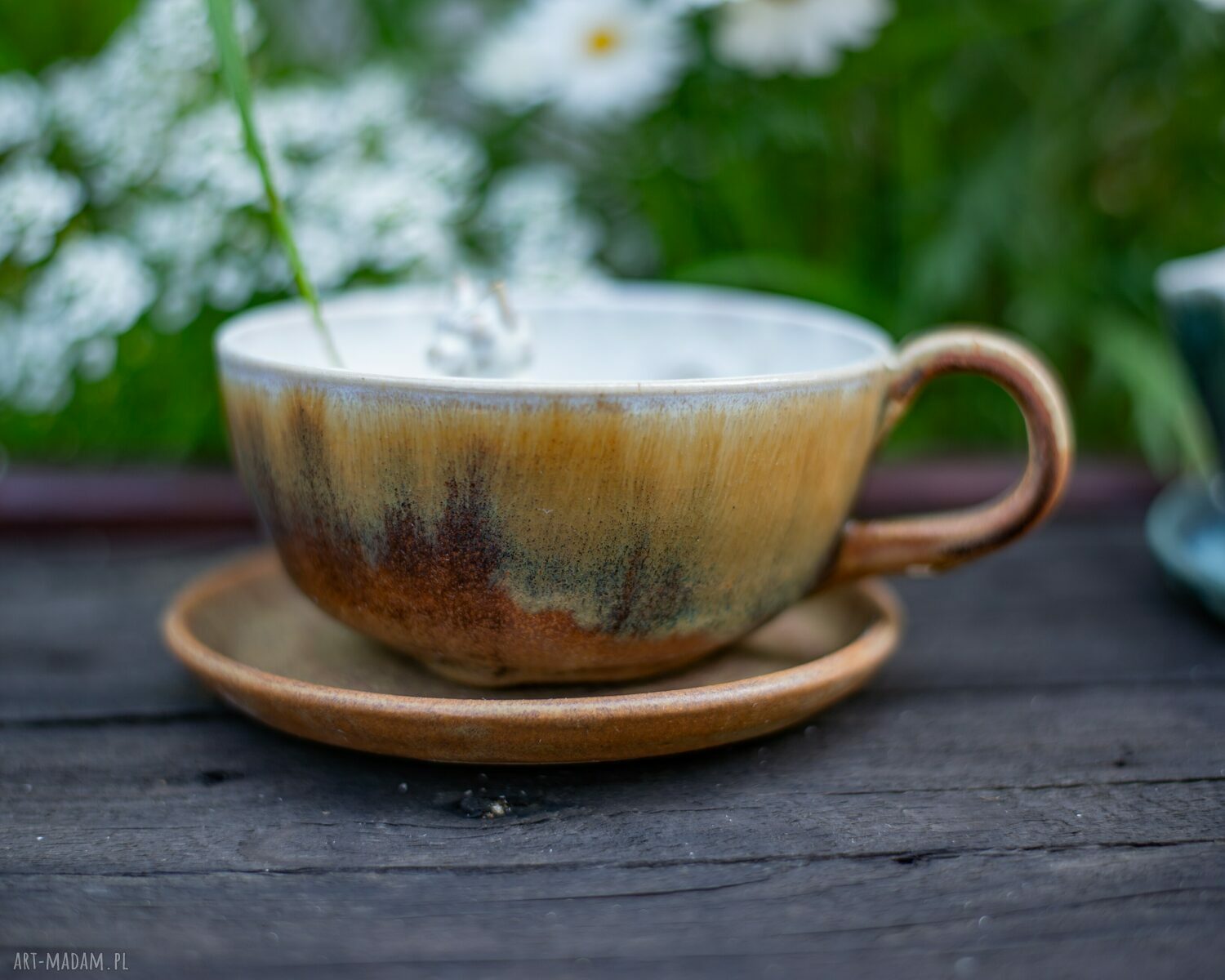 Ręcznie toczona filiżanka ceramiczna z kotem Tajga 300 ml z talerzykiem