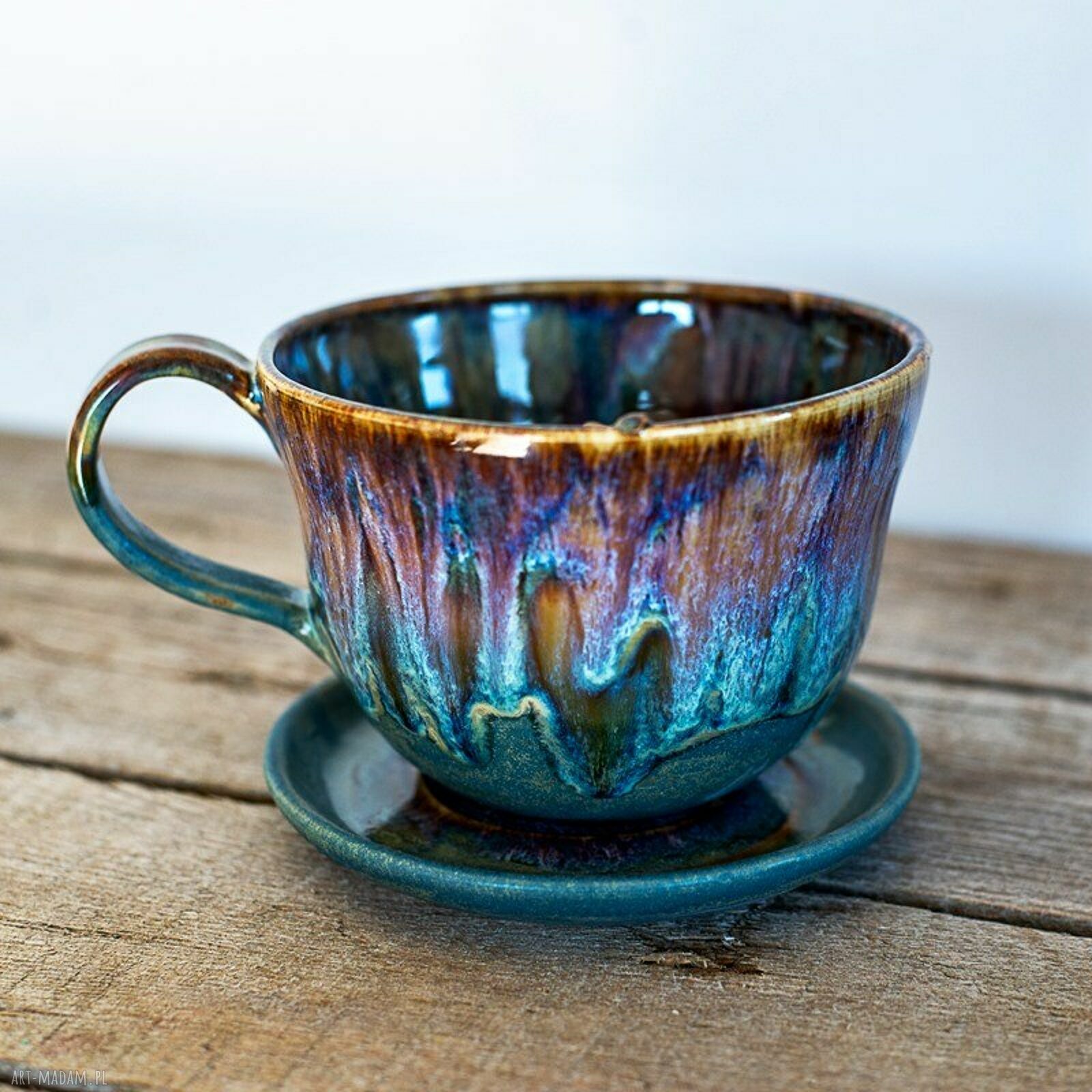 Szara filiżanka z kotem Opal - rękodzieło ceramiczne ok. 350 ml