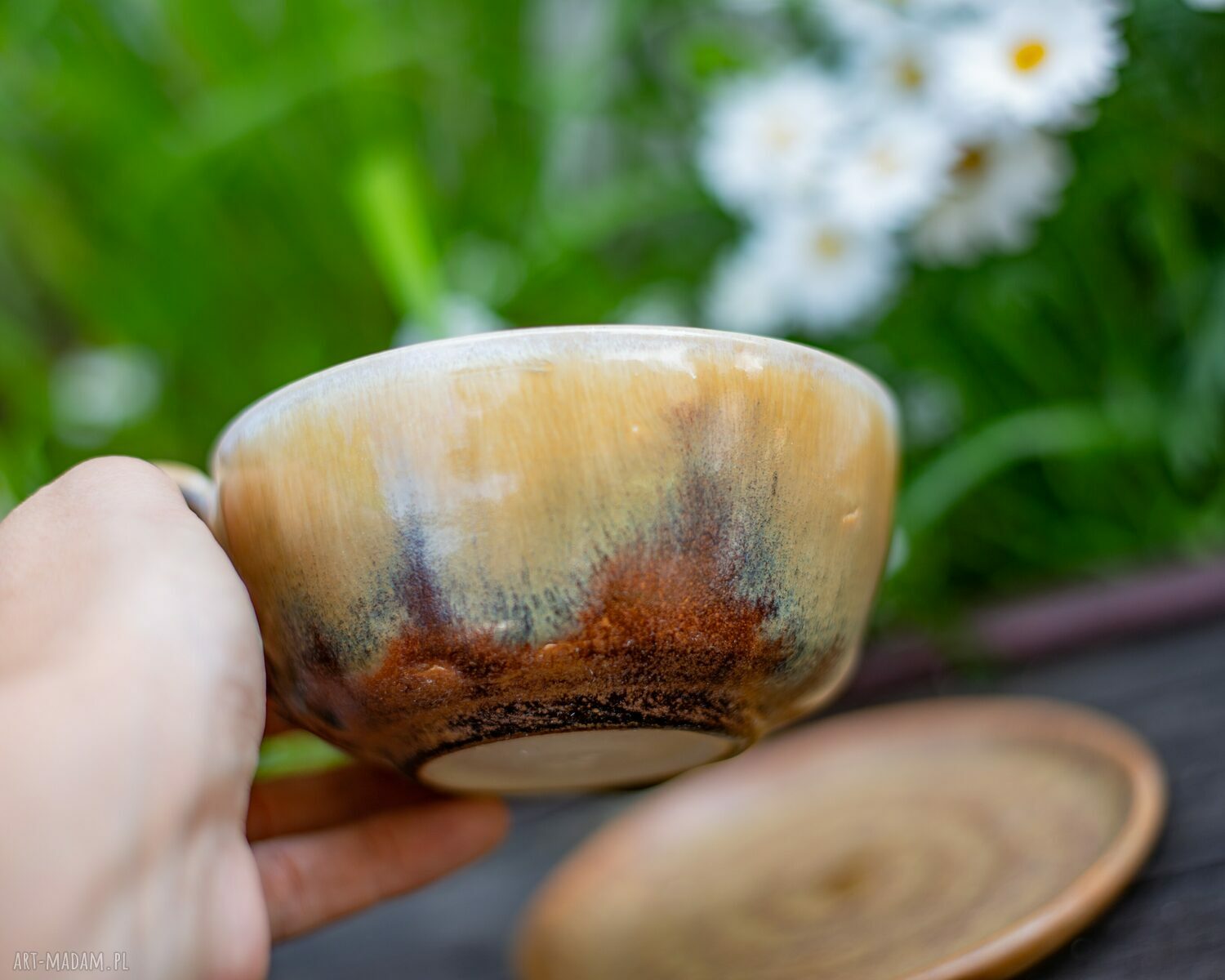 Ręcznie toczona filiżanka ceramiczna z kotem Tajga 300 ml z talerzykiem