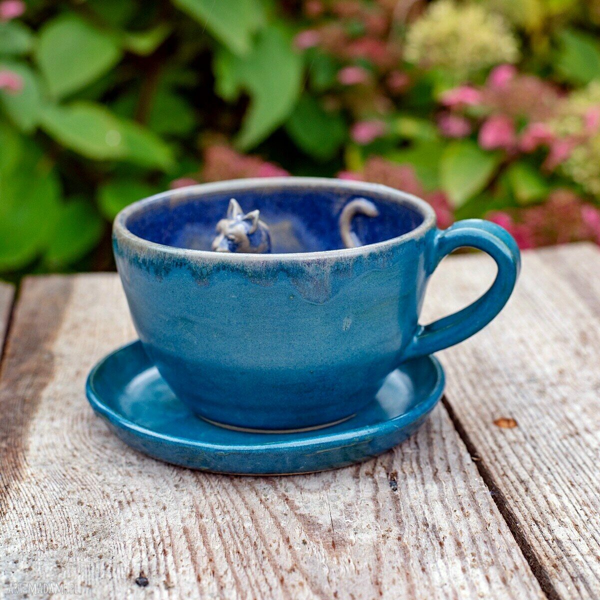 Filiżanka z kotem „Morska Noc” - rękodzieło ceramiczne 300 ml