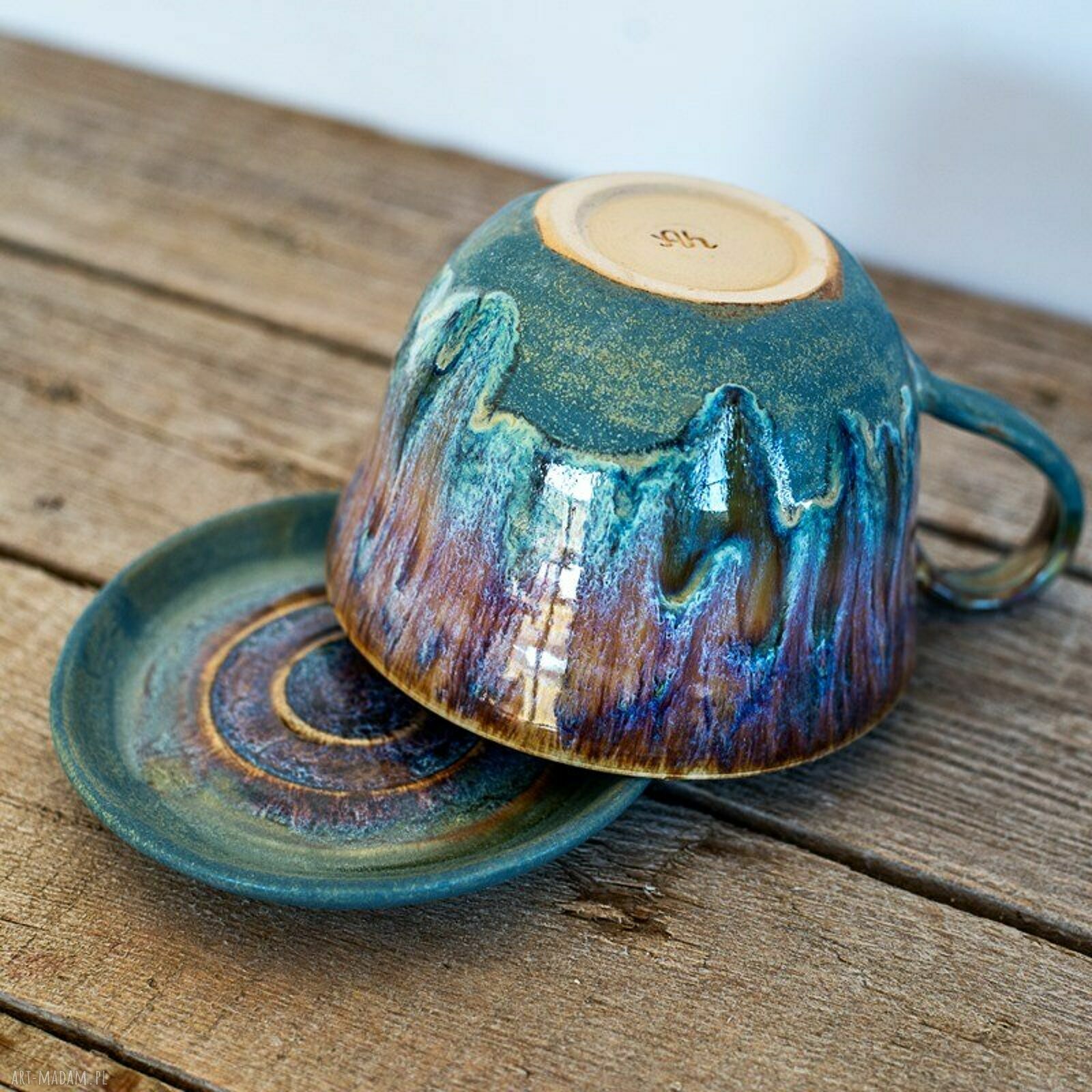 Szara filiżanka z kotem Opal - rękodzieło ceramiczne ok. 350 ml