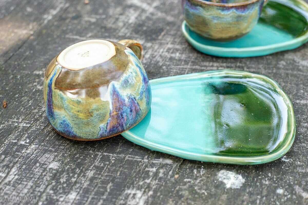 Filiżanka z kotem - Leśne Jeziorko (ok. 300 ml) - rękodzieło ceramiczne