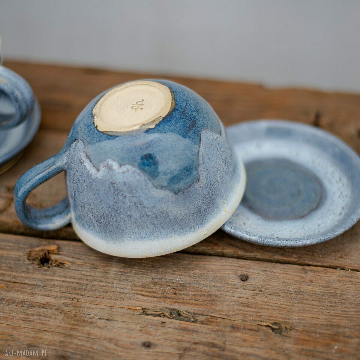 Filiżanka z kotem - niebiesko-szary biel, rękodzieło ceramiczne, ok 300 ml