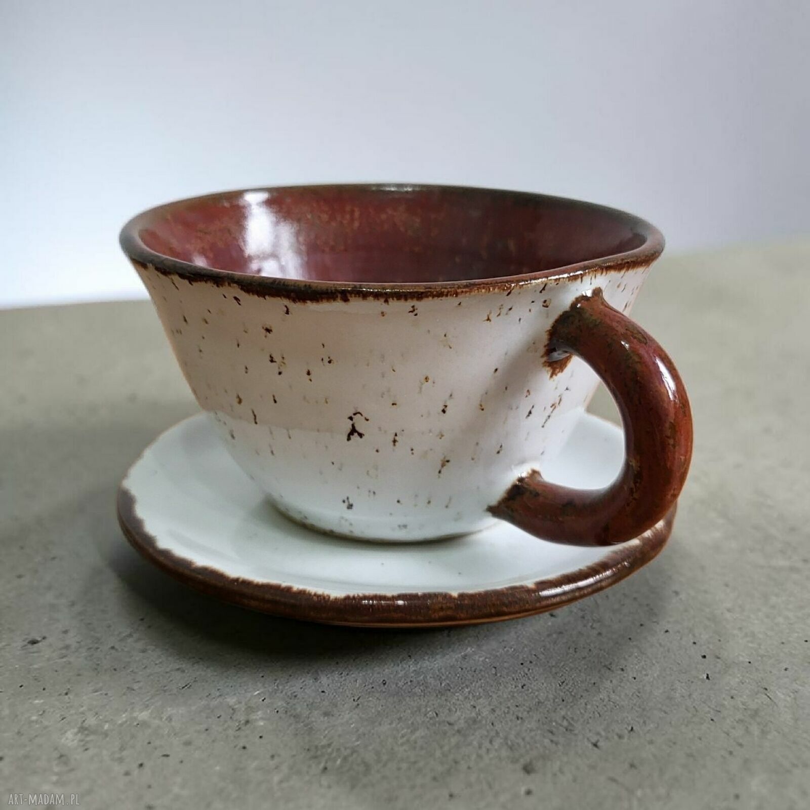 Filiżanka z podstawkiem na prezent - rękodzieło ceramiczne Art by Leika