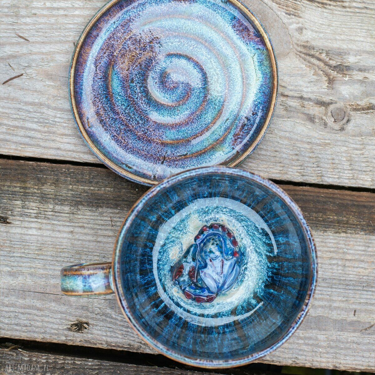 Filiżanka z Smokiem Opal do Kawy Kamionka 300 ml - handmade ღ art-Madam.pl