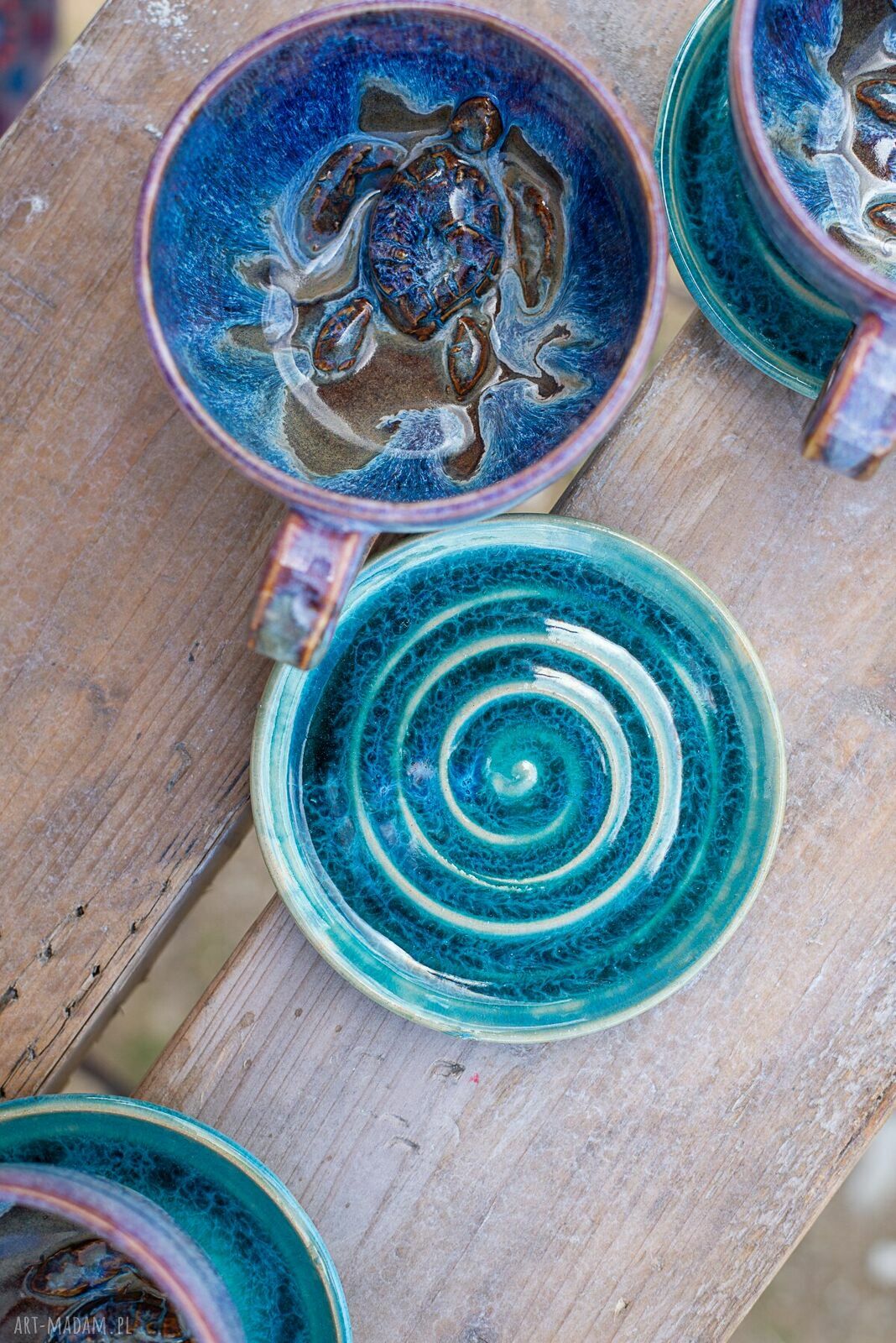 Filiżanka z żółwiem Opal - rękodzieło ceramiczne ok. 300 ml (z talerzykiem)