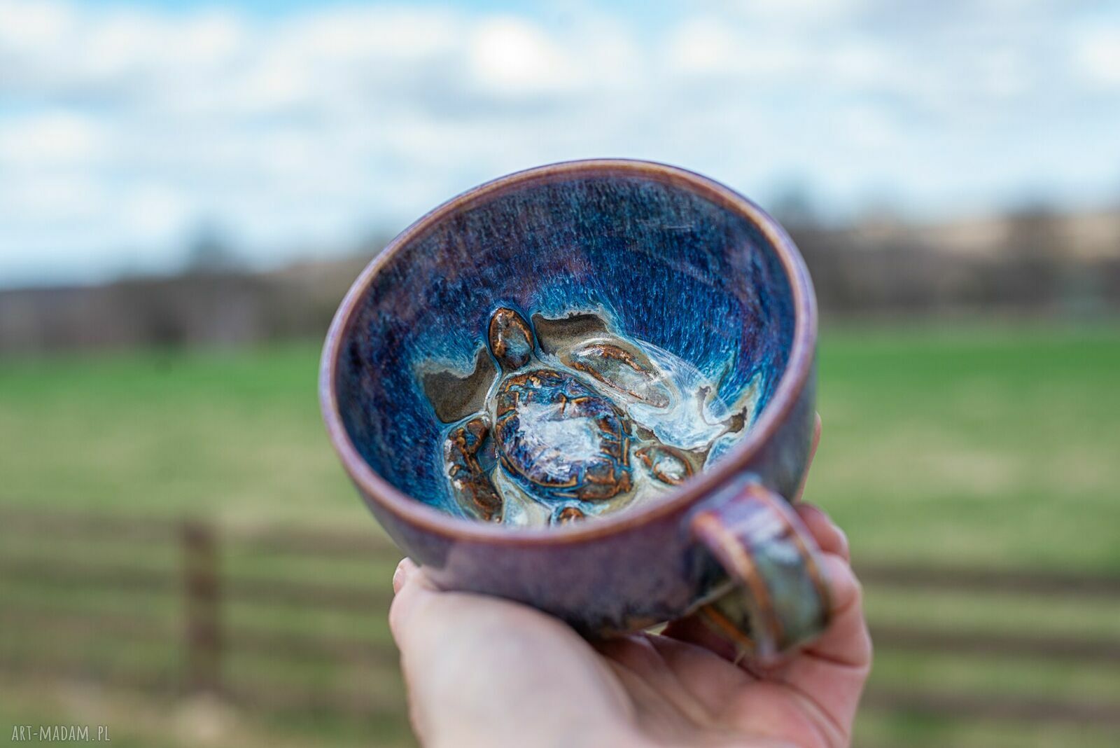 Filiżanka z żółwiem Opal - rękodzieło ceramiczne ok. 300 ml z talerzykiem