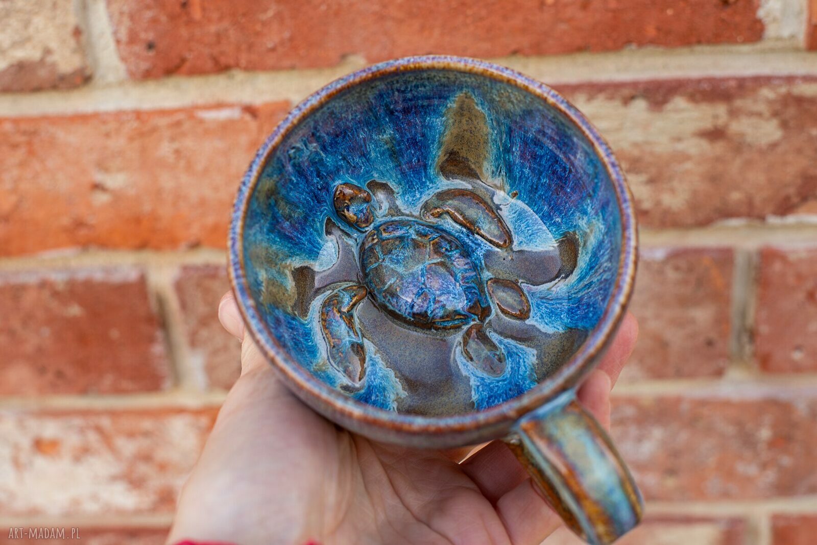 Filiżanka z żółwiem Opal - rękodzieło ceramiczne ok. 300 ml z talerzykiem