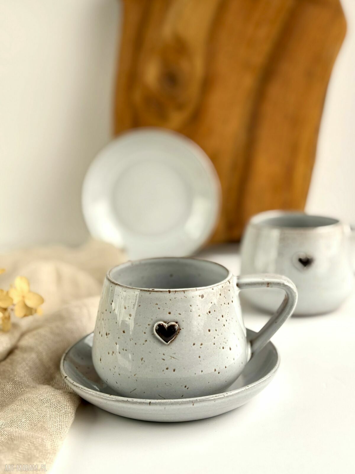 Filiżanka ze spodkiem 250 ml Cappuccino z sercem - boho handmade