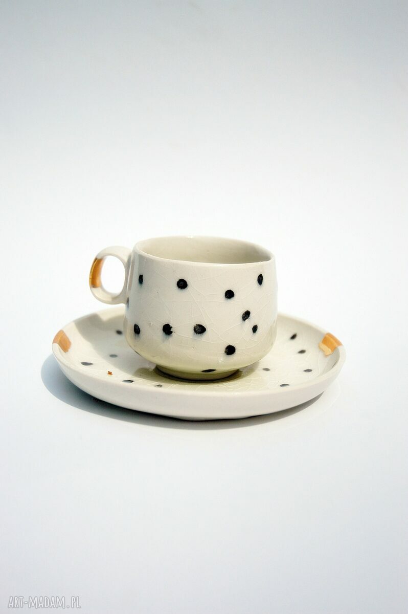 Filiżanka ze spodkiem Dalmatyńczyk porcelit HandMade