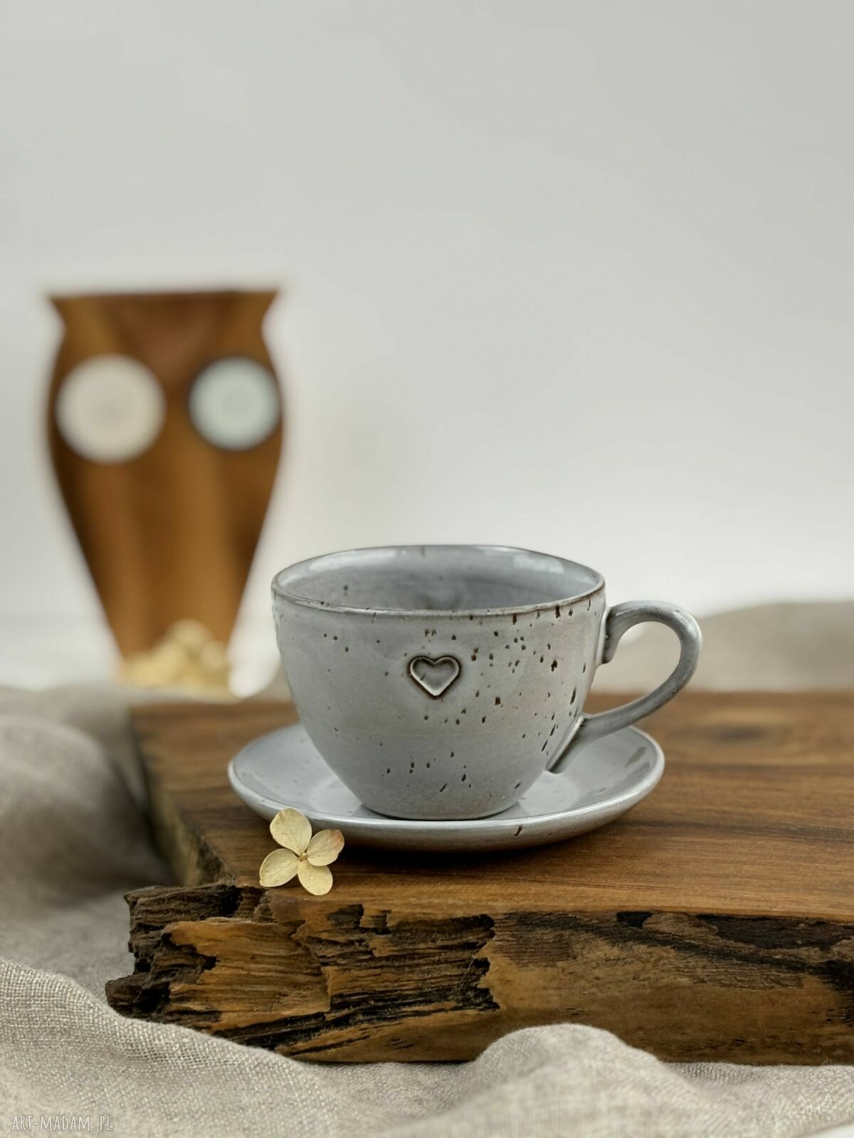 Filiżanka ze spodkiem boho 180 ml - cappuccino z sercem