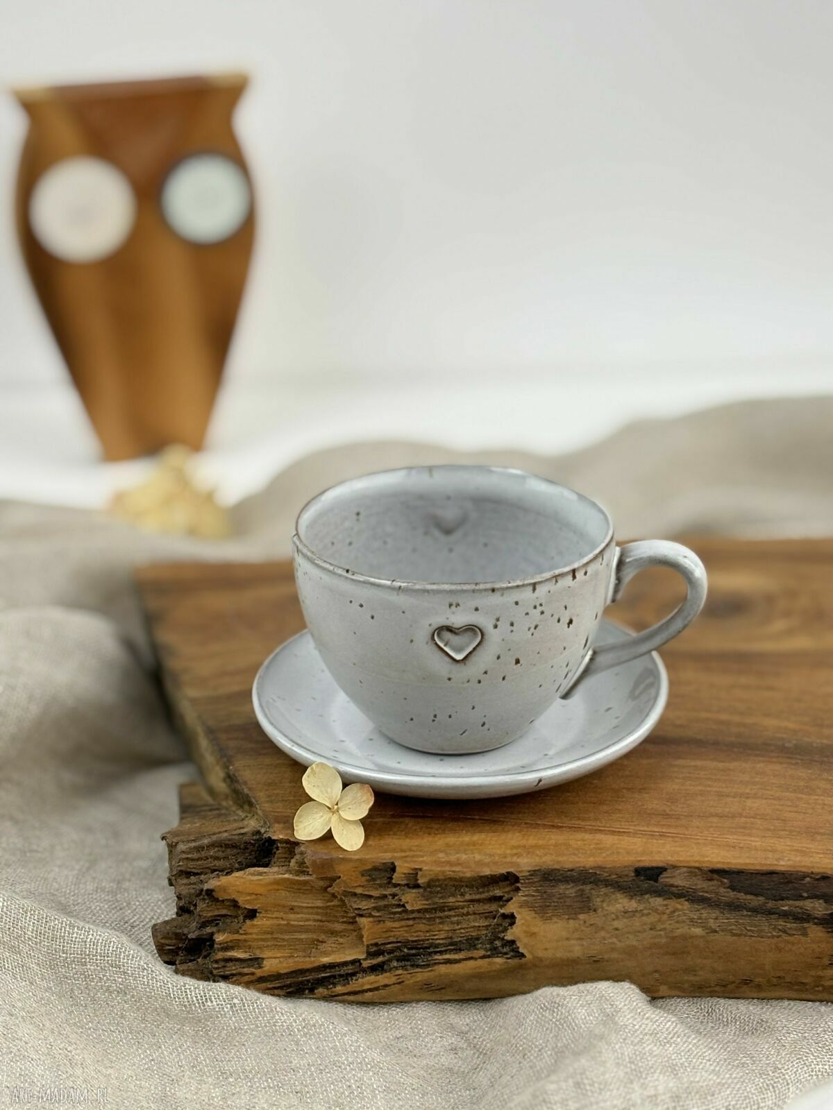 Filiżanka ze spodkiem boho 180 ml - cappuccino z sercem