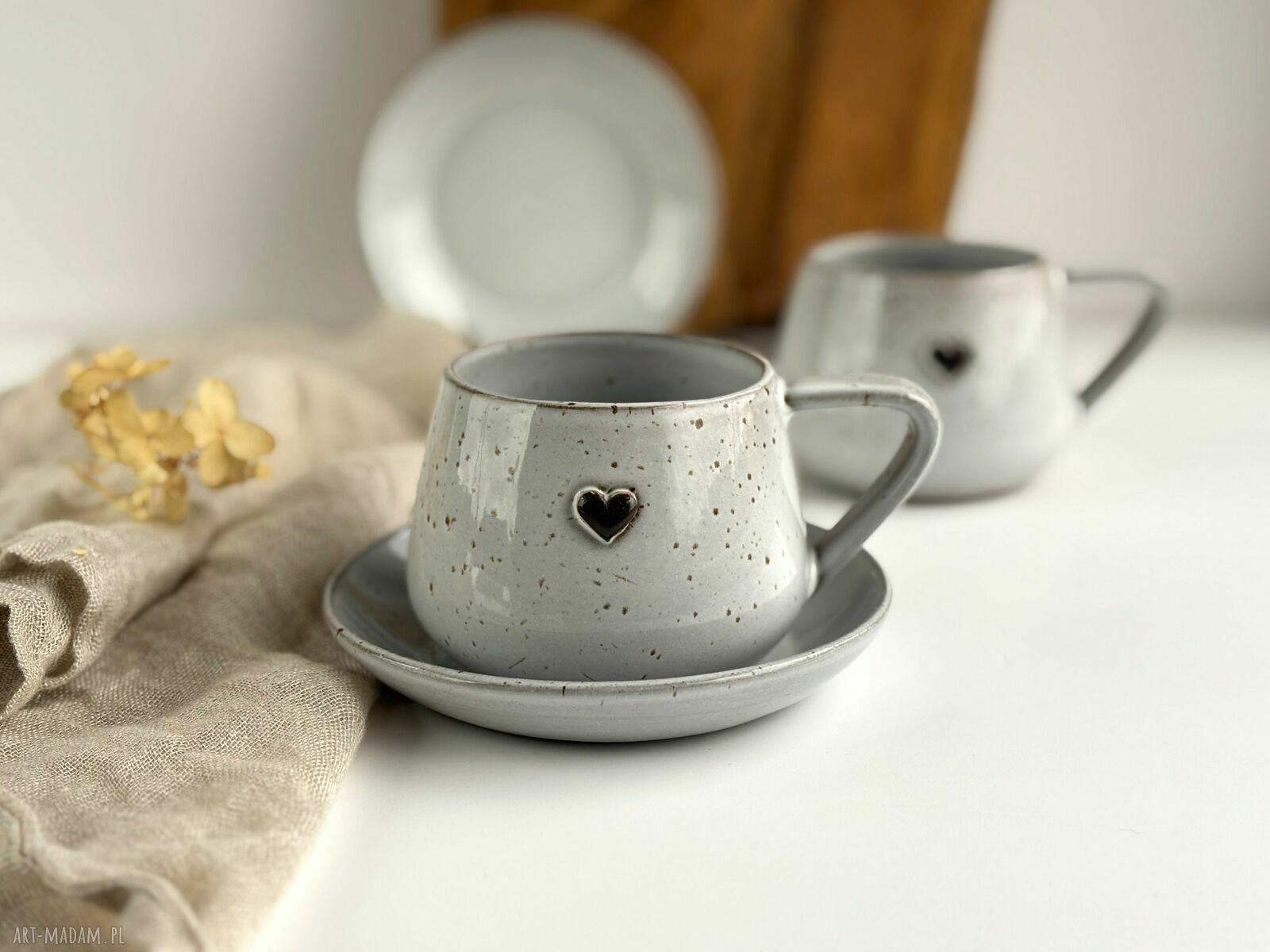 Filiżanka ze spodkiem 250 ml Cappuccino z sercem - boho handmade