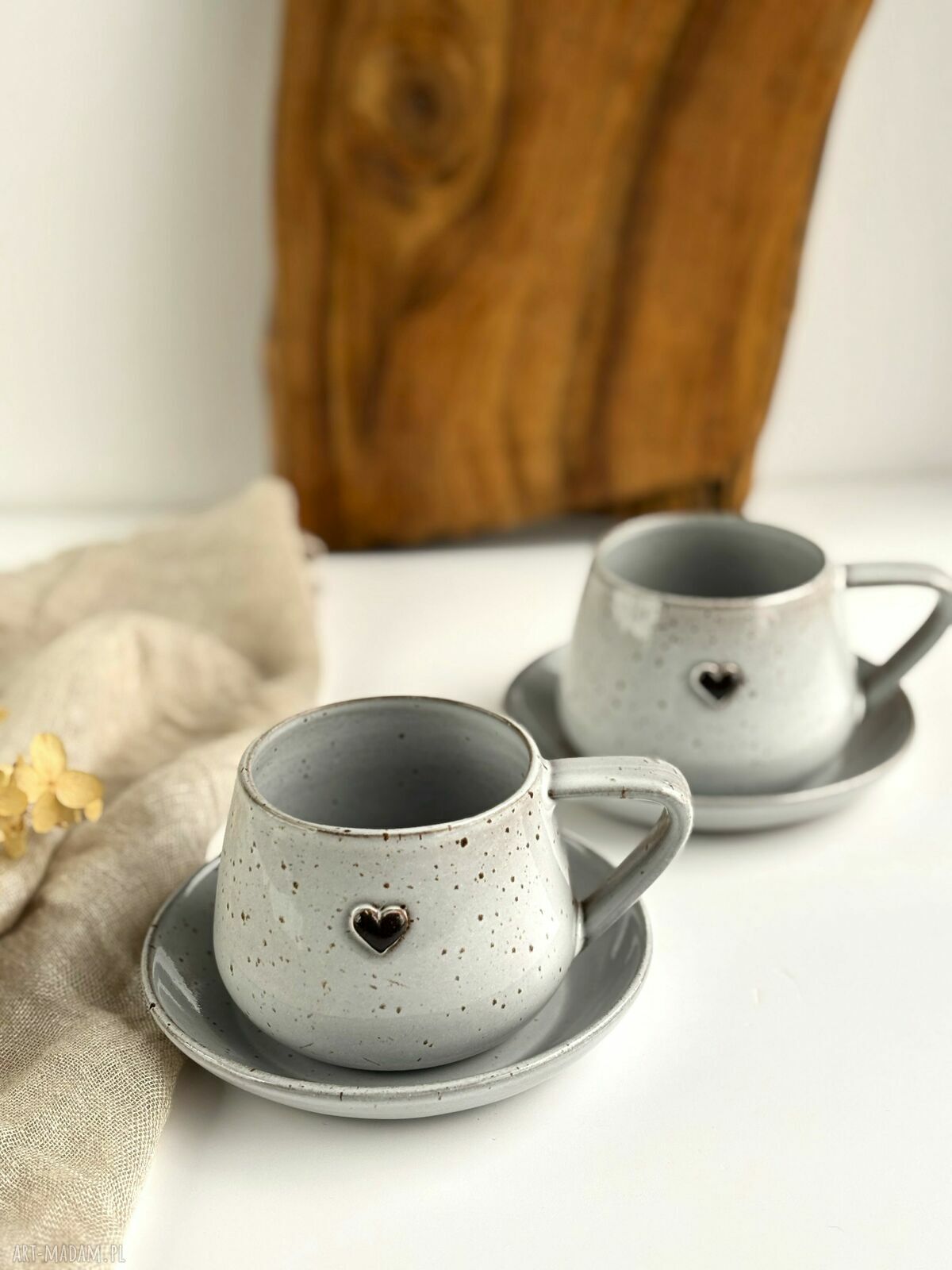 Filiżanka ze spodkiem 250 ml Cappuccino z sercem - boho handmade