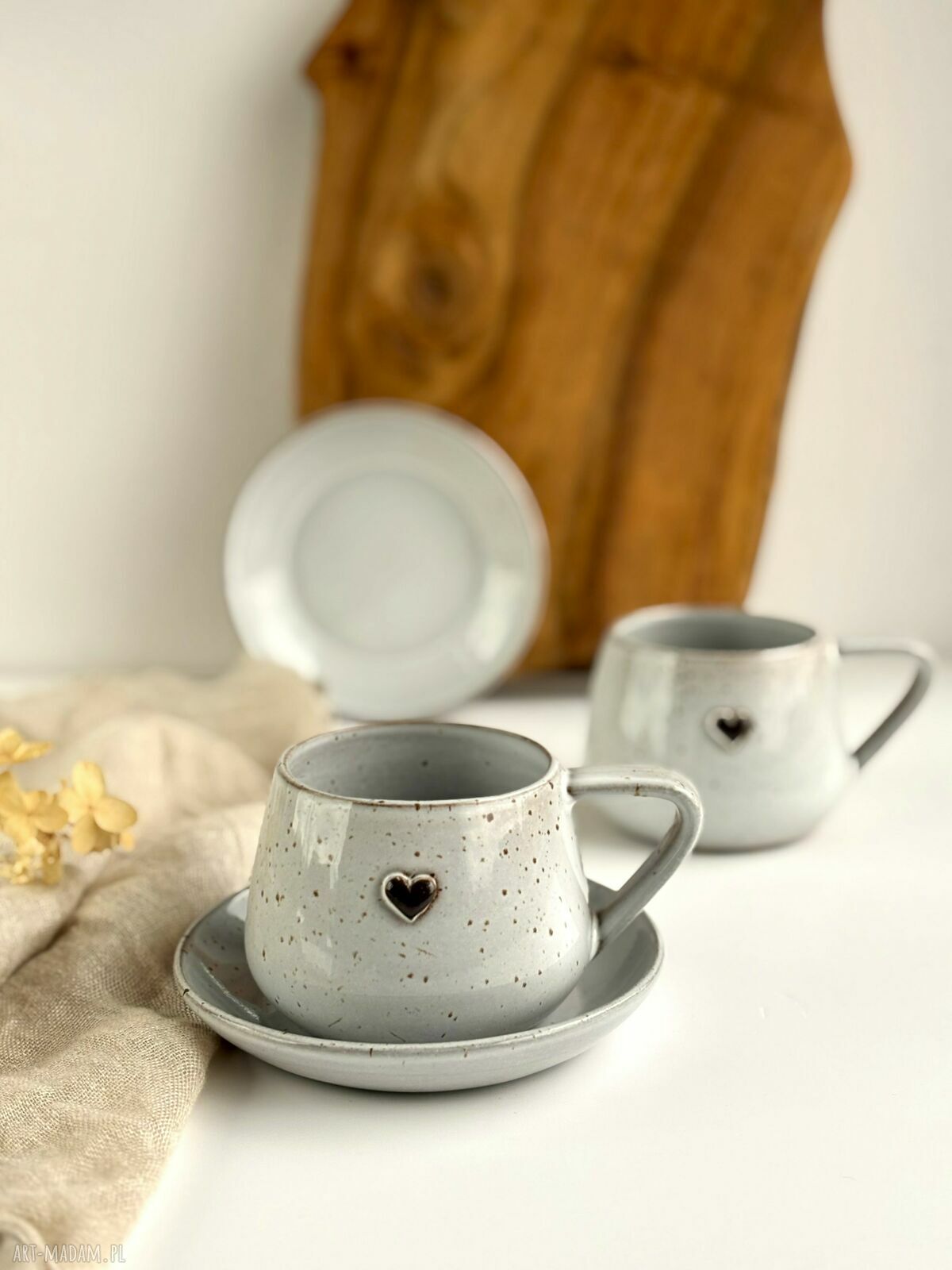 Filiżanka ze spodkiem 250 ml Cappuccino z sercem - boho handmade