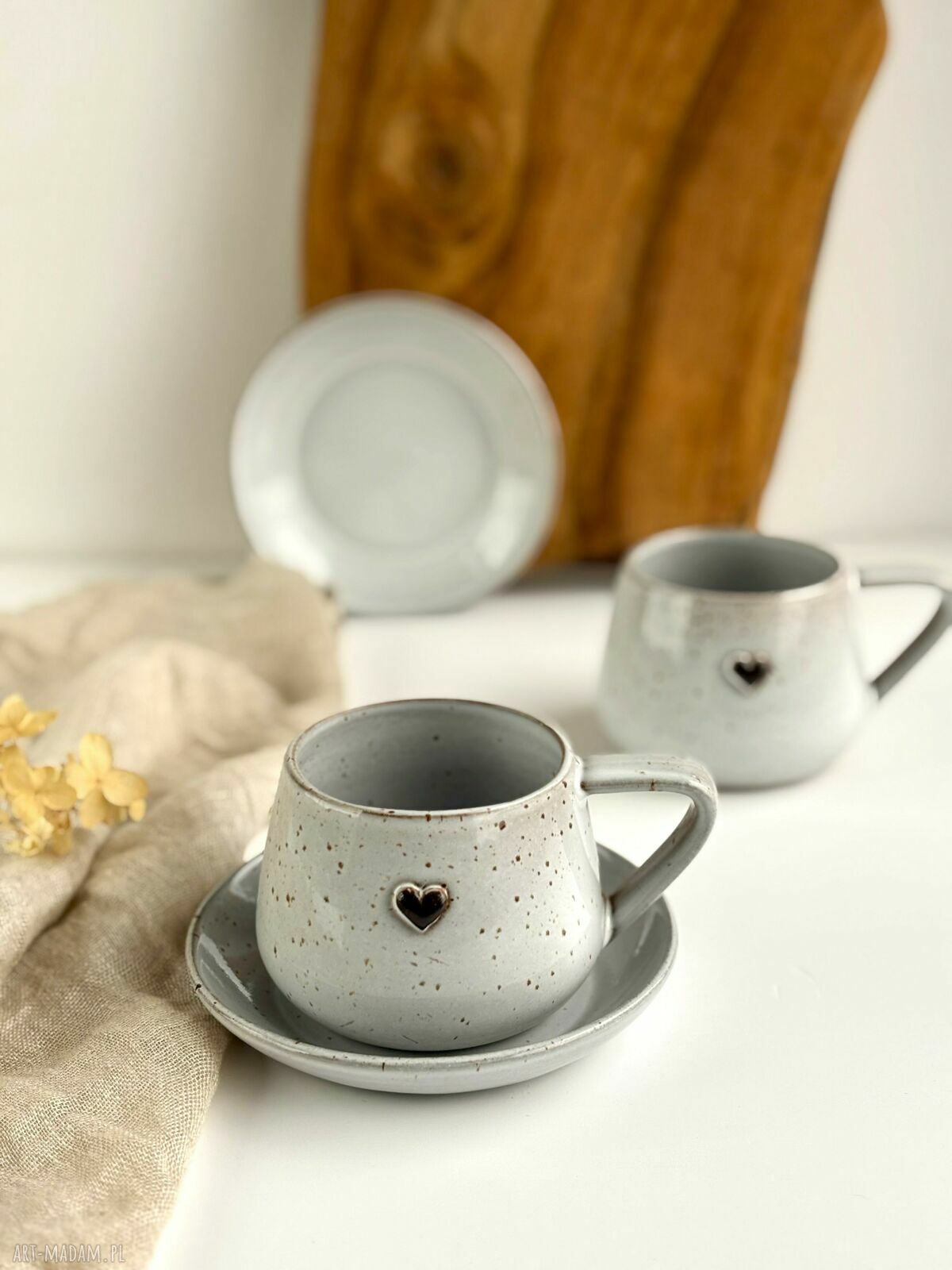 Filiżanka ze spodkiem 250 ml Cappuccino z sercem - boho handmade