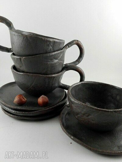 Filiżanki ceramiczne NATURA - zielone szkliwo i zestaw 4 filiżanek