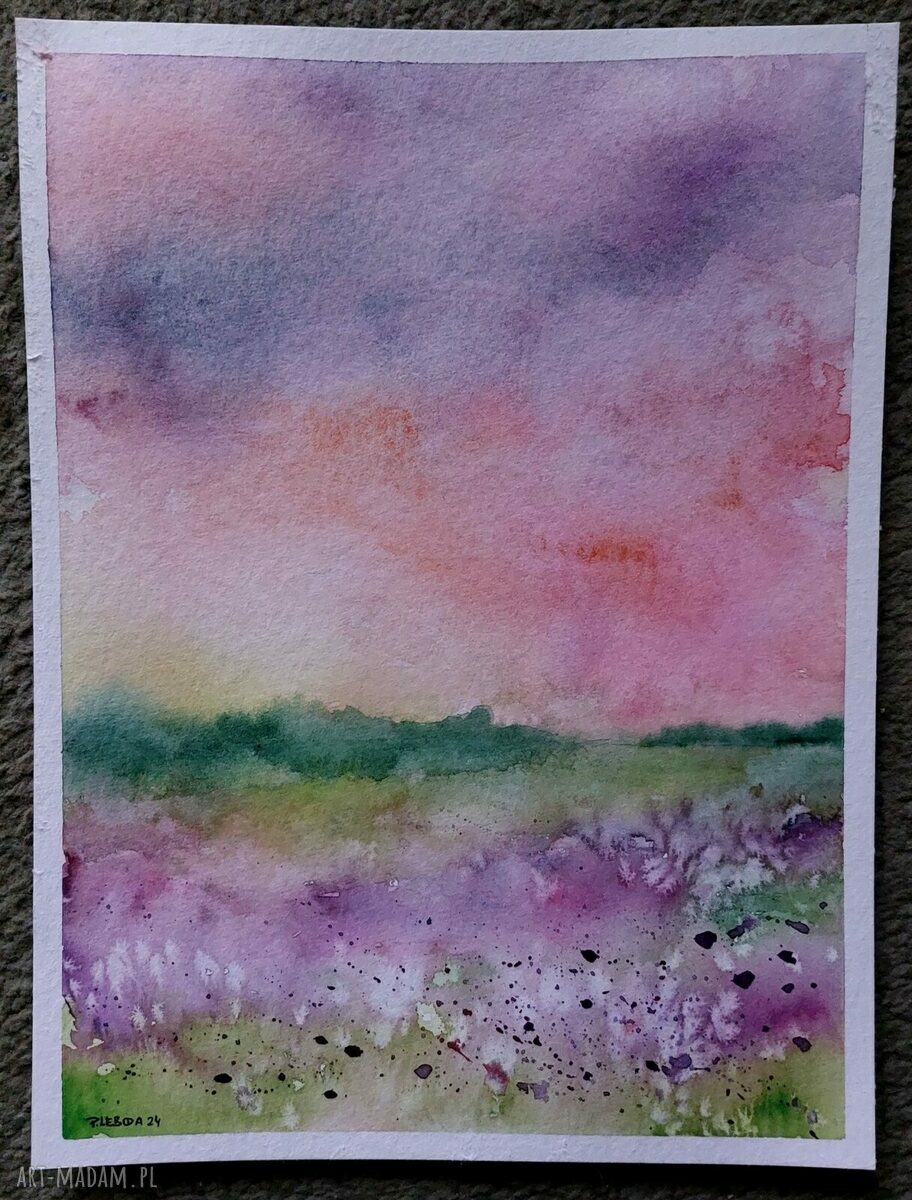 Fioletowa Łąka - akwarela 32x24 cm (pejzaż) - praca sygnowana